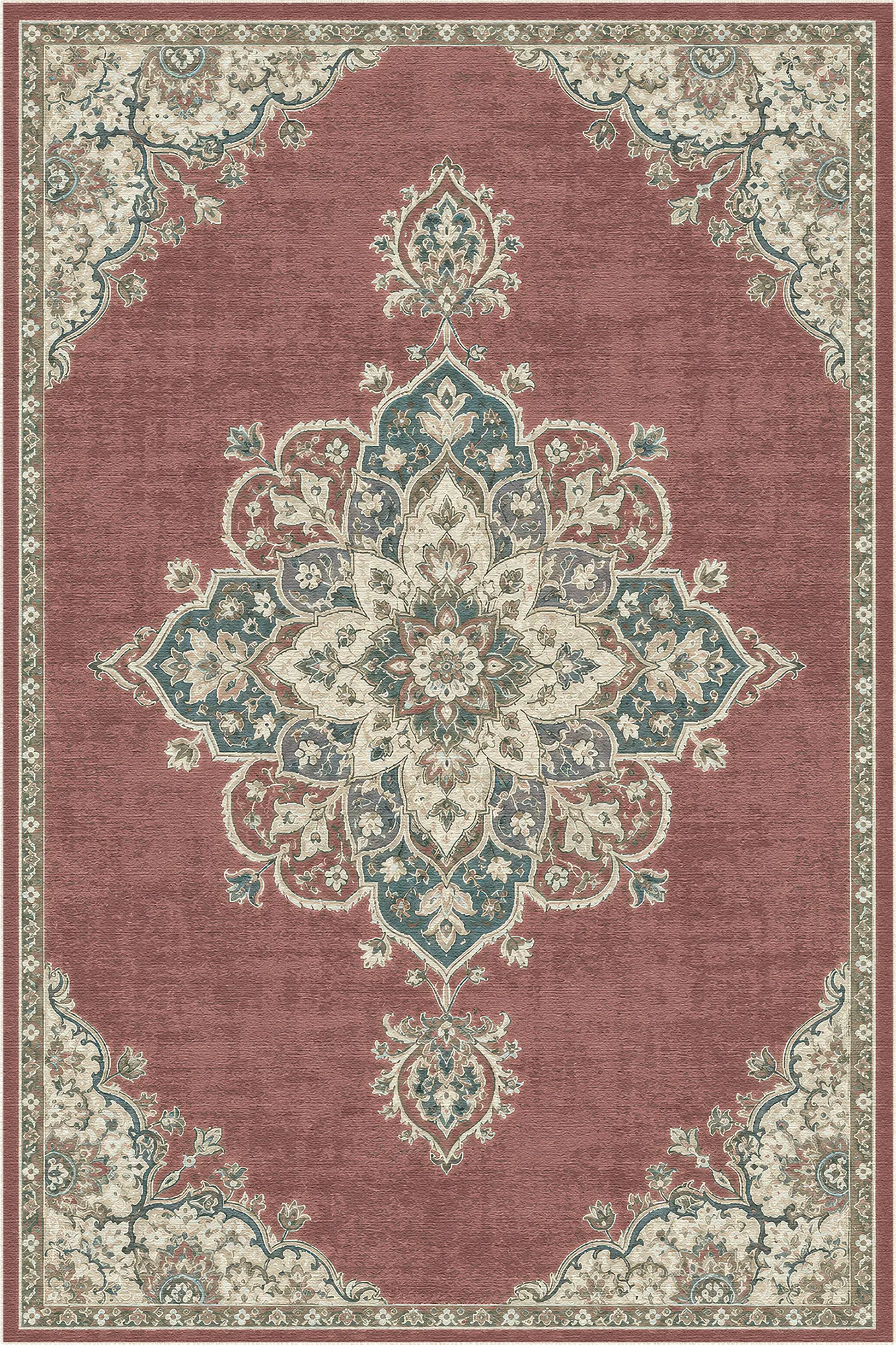 Toulouse Rose Vintage Medaillon Waschbarer Teppich – Bella Rugs