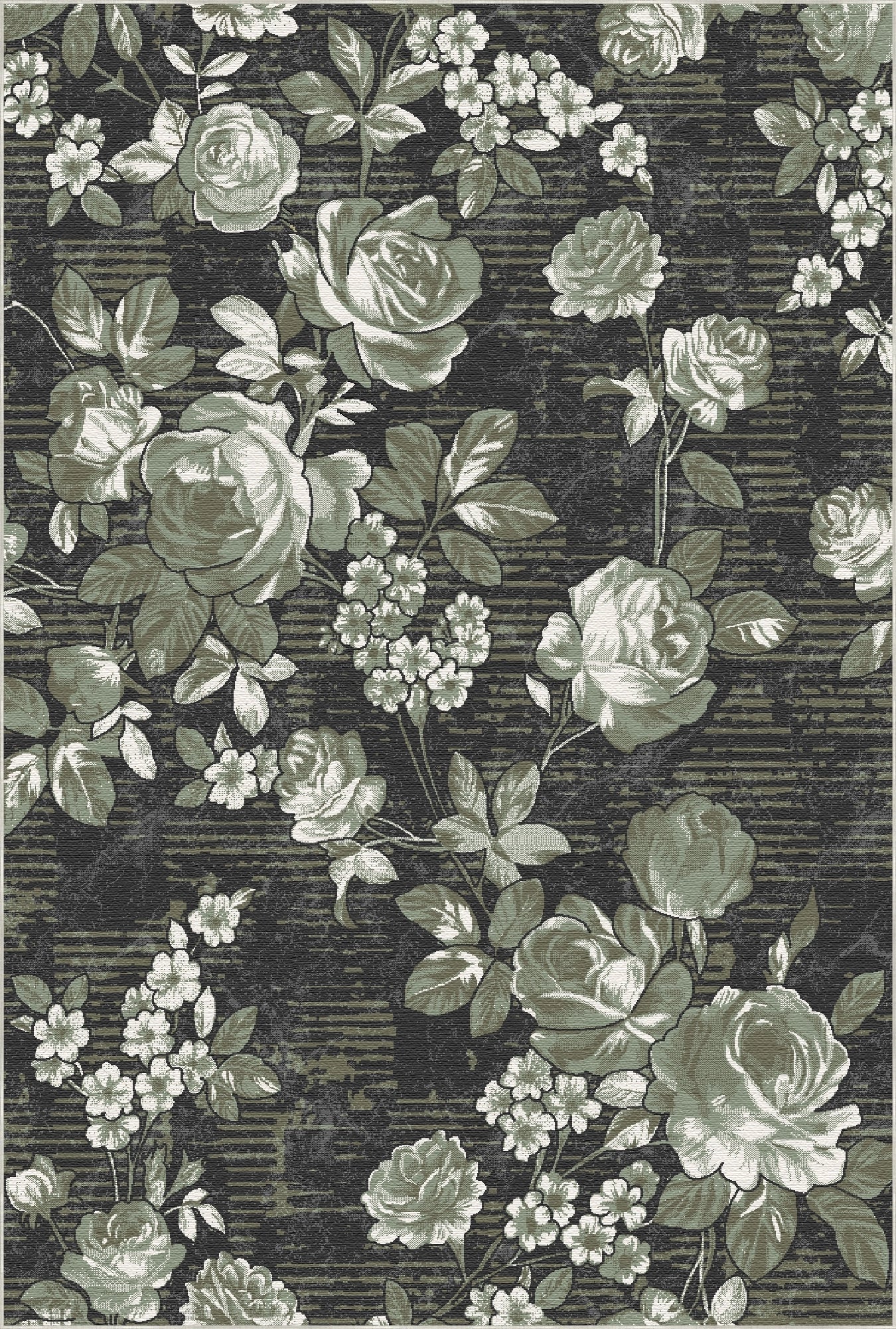 Waschbarer Salbeigrüner Vintage Rosen Teppich – Bella Rugs