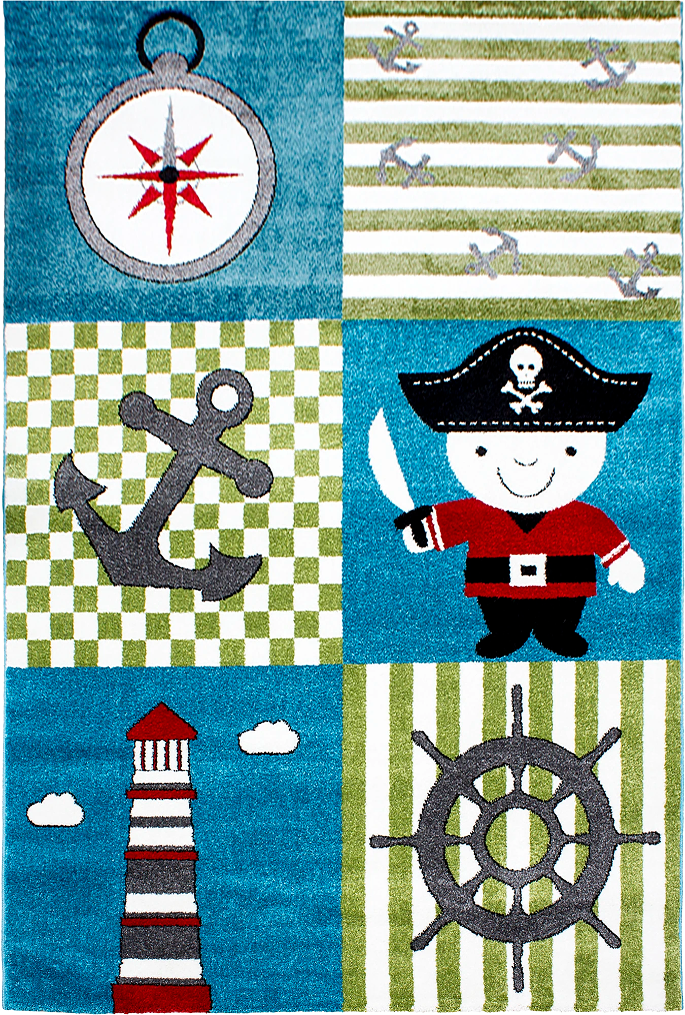 Patchwork Kinderteppich mit Piratenmotiv | Mehrfarbig