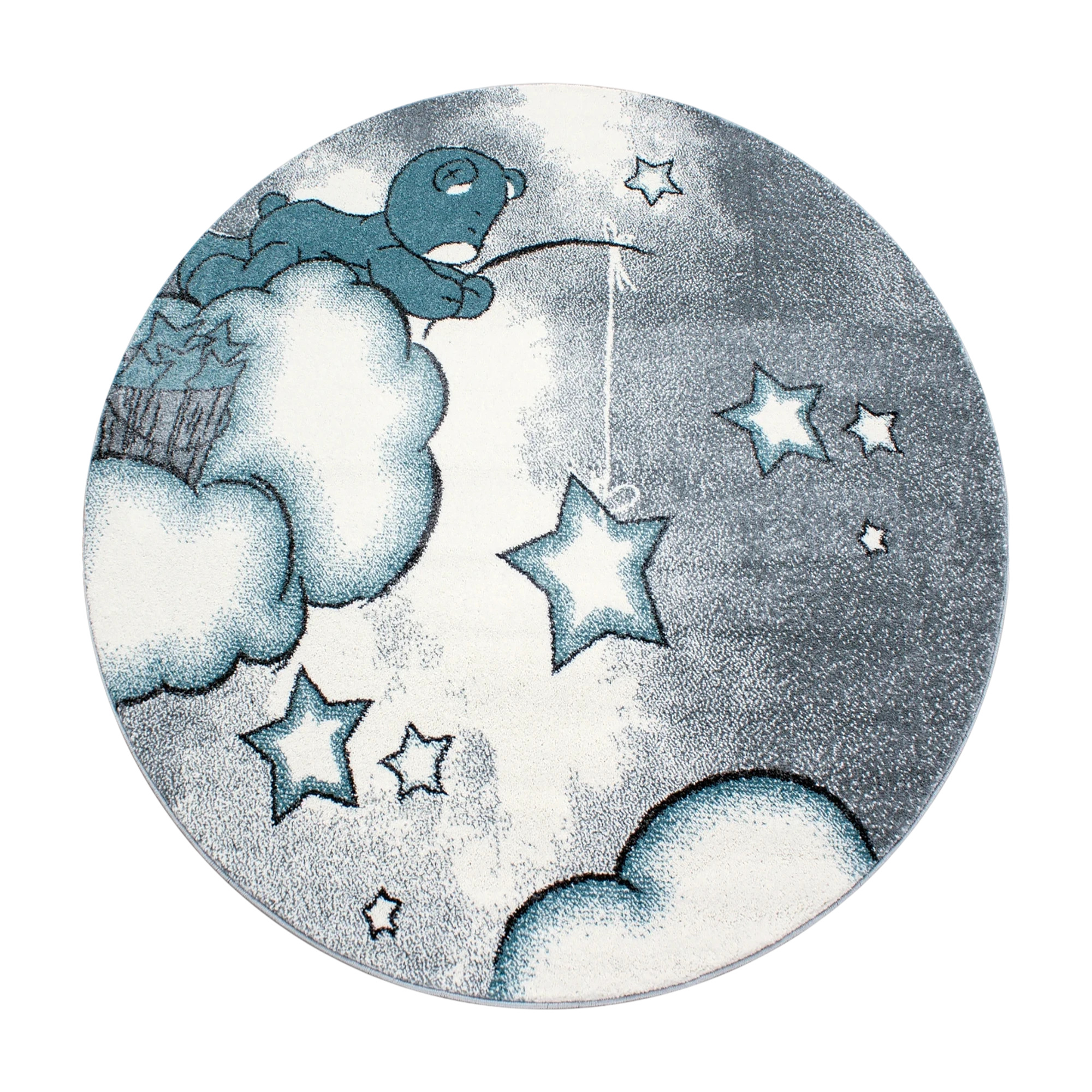 Bär auf Wolken Sternenangeln Kinderteppich | Blau