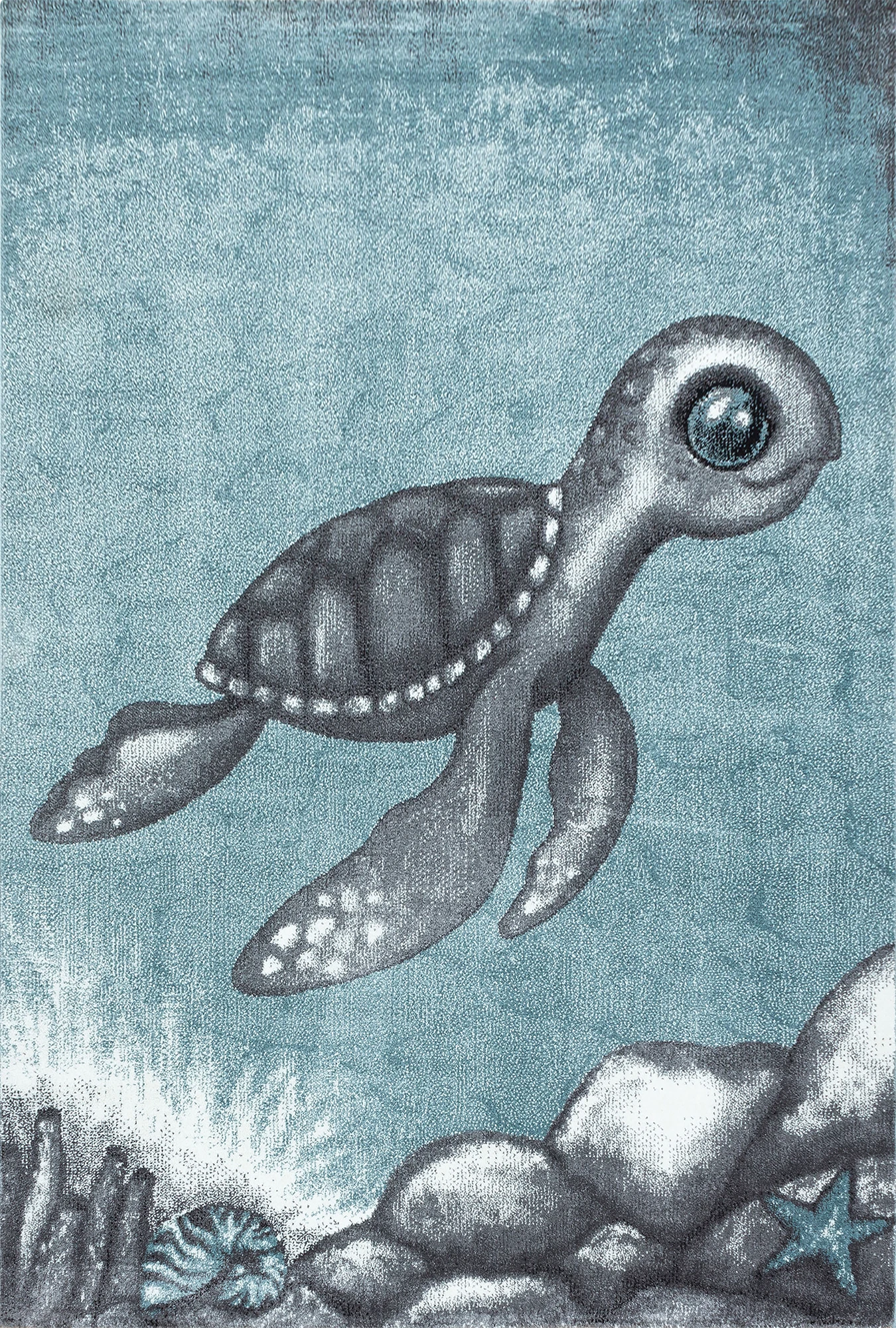 Niedlicher Kinderteppich mit Schildkrötenmuster | Blau