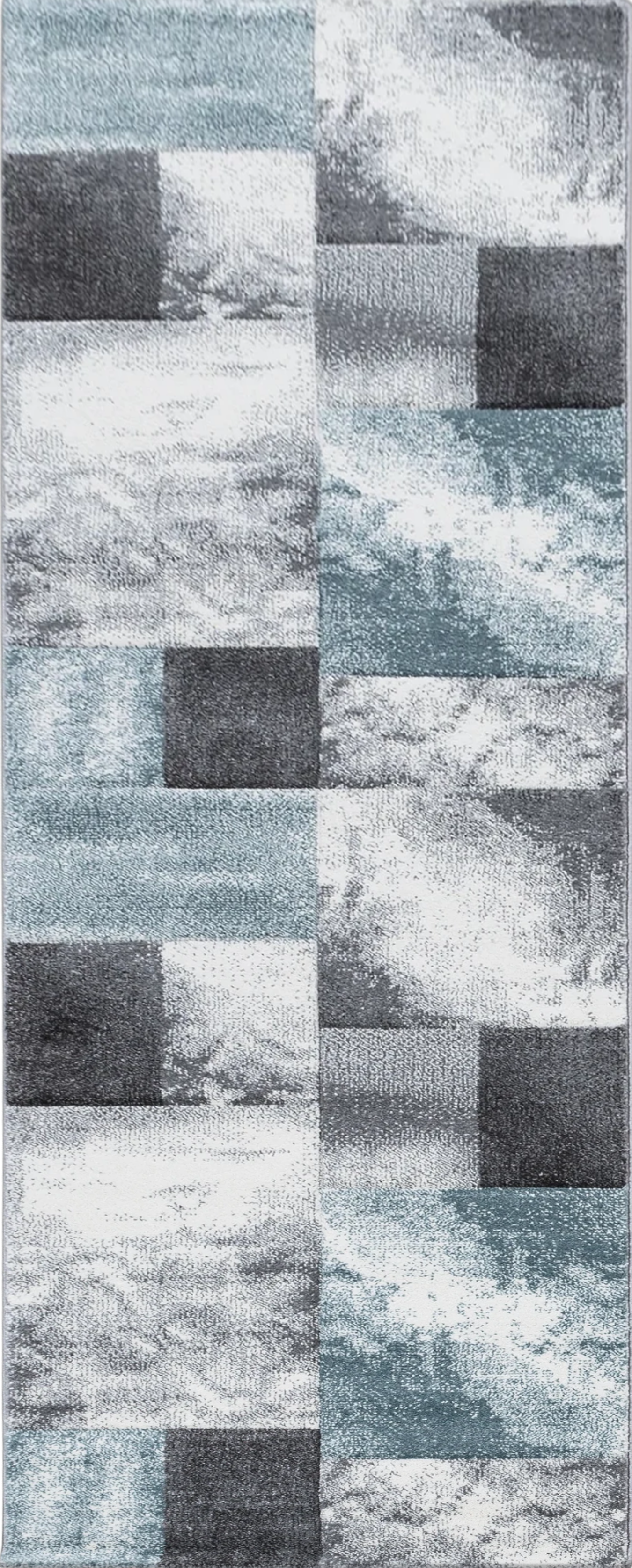 Teppich mit Abstraktem Rustikalem Blockmuster | Blau