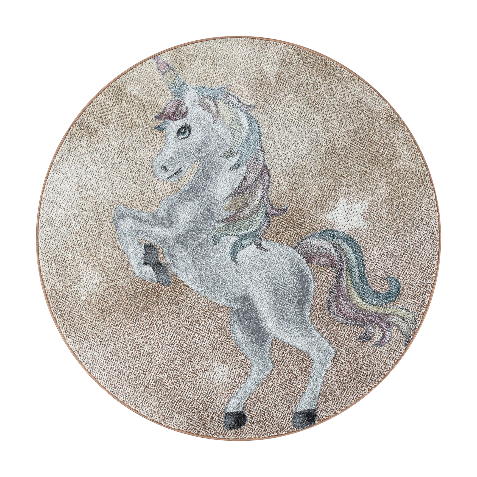 Majestätischer Einhorn-Regenbogenmähnen-Kinderteppich | Gelb
