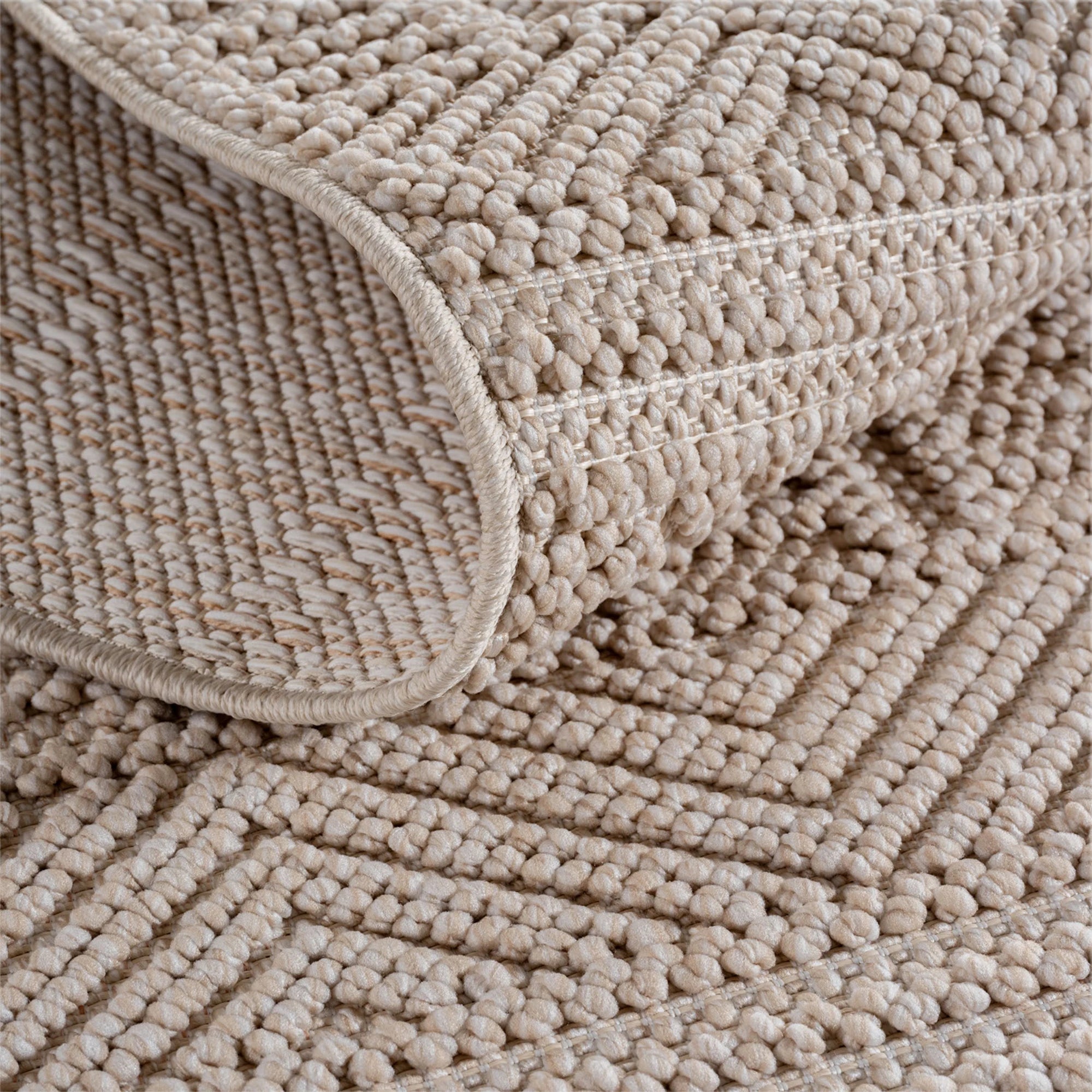 Böhmischer Teppich im Kelim Look mit Struktur | Beige