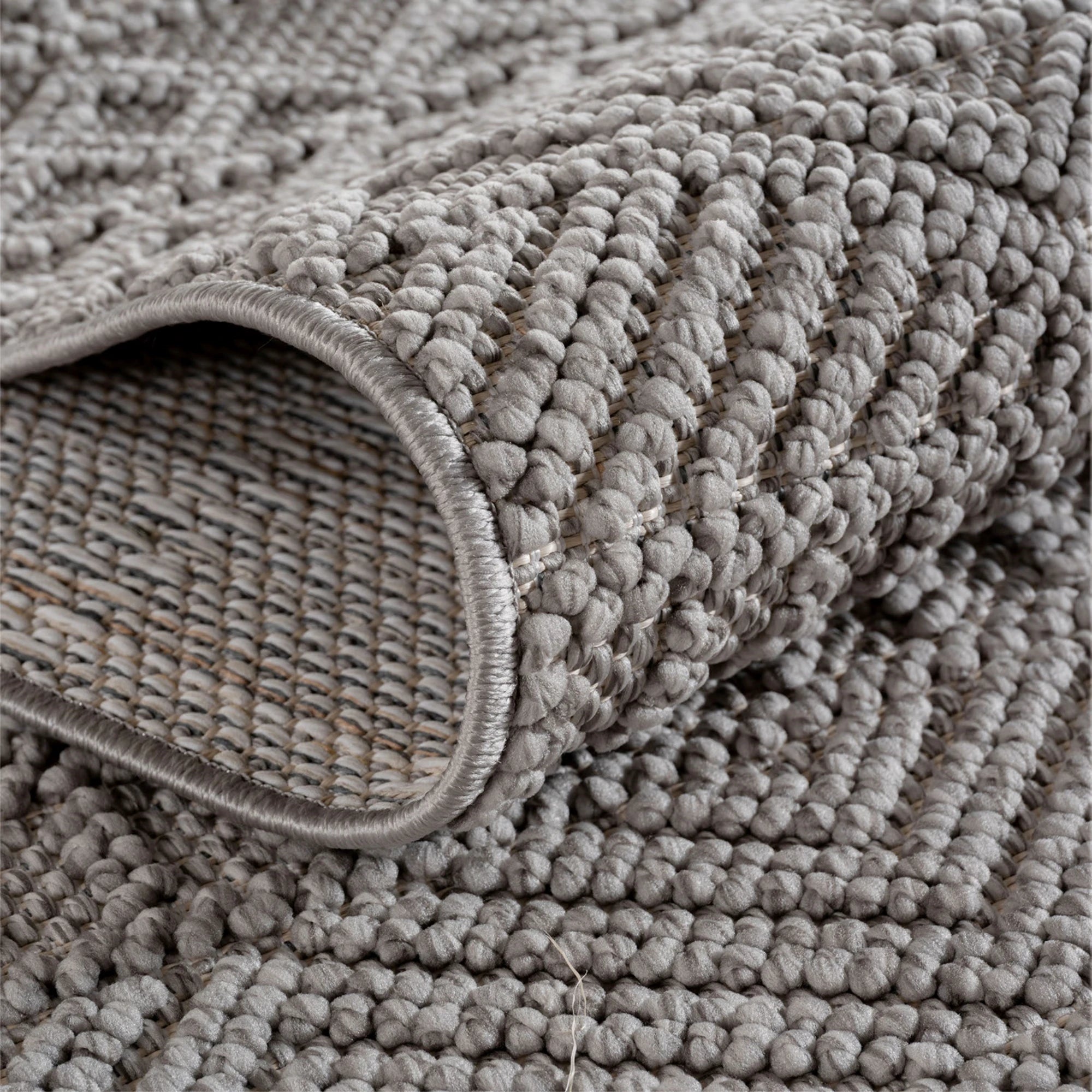 Böhmischer Teppich im Kelim Look mit Struktur | Grau