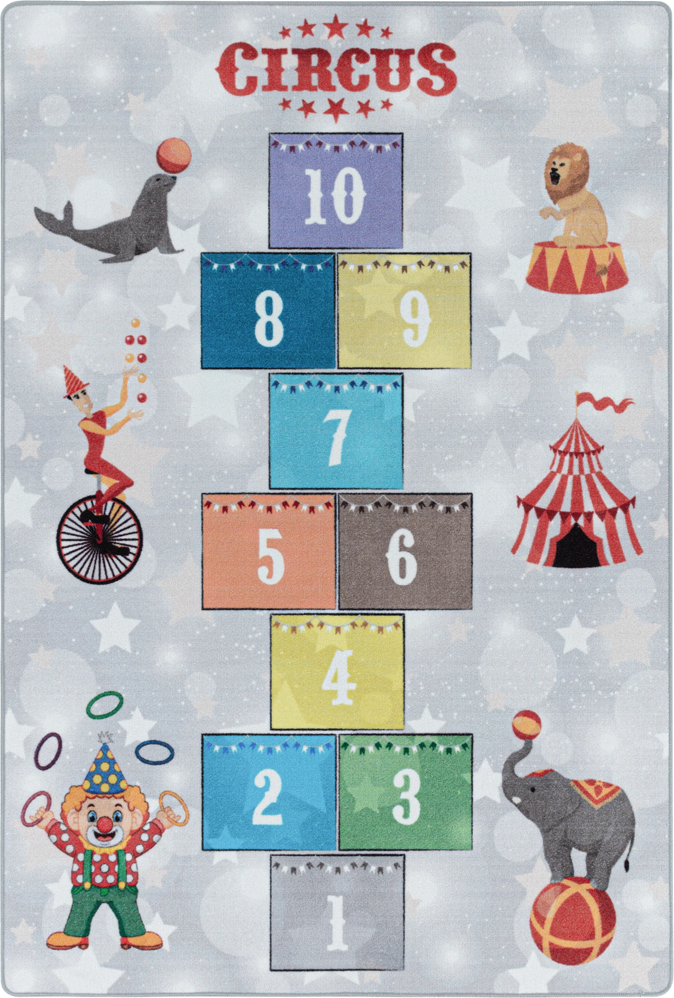 Lustiger Zirkus Hüpfspiel Teppich Für Kinder | Grau