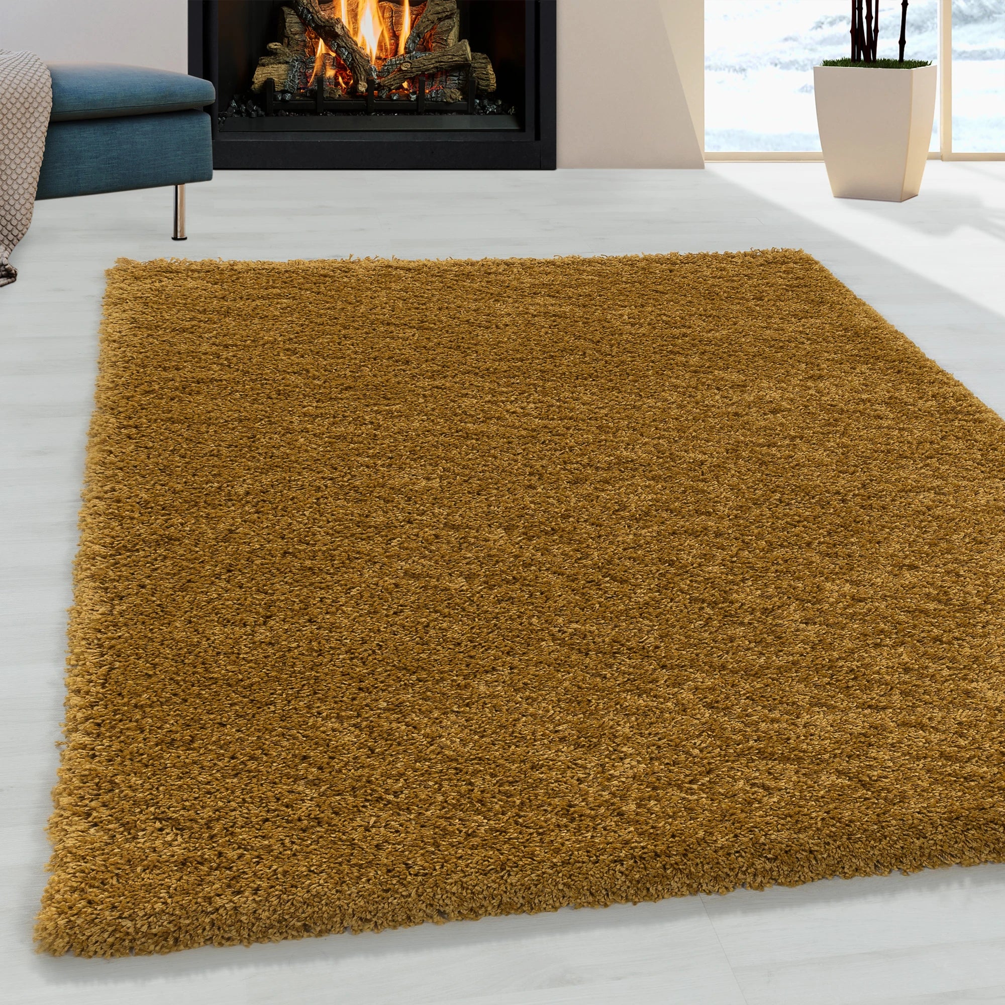 Goldener Farbener Flauschiger Hochflor Shag Teppich