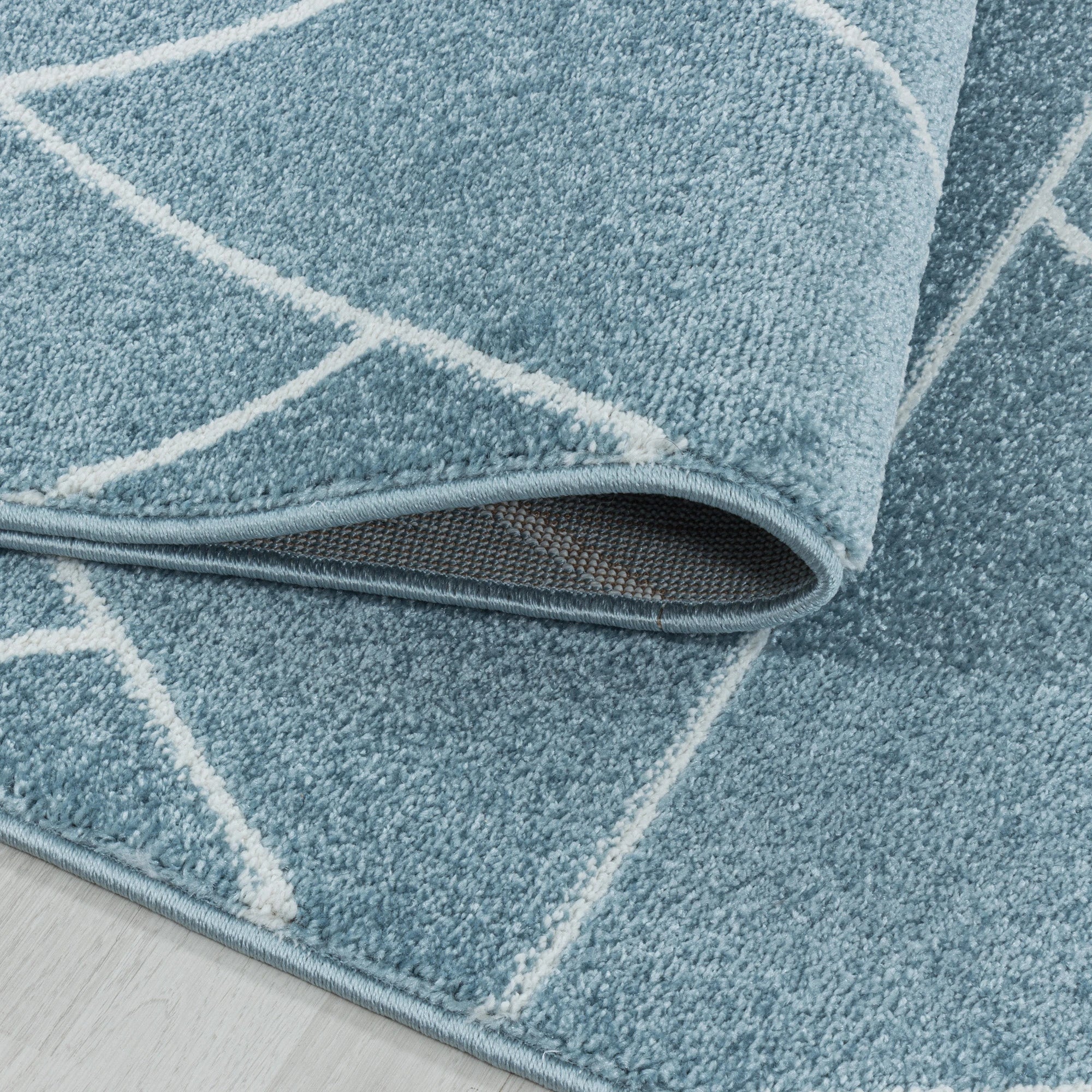 Geometrischer 3D Würfellinien Teppich | Blau