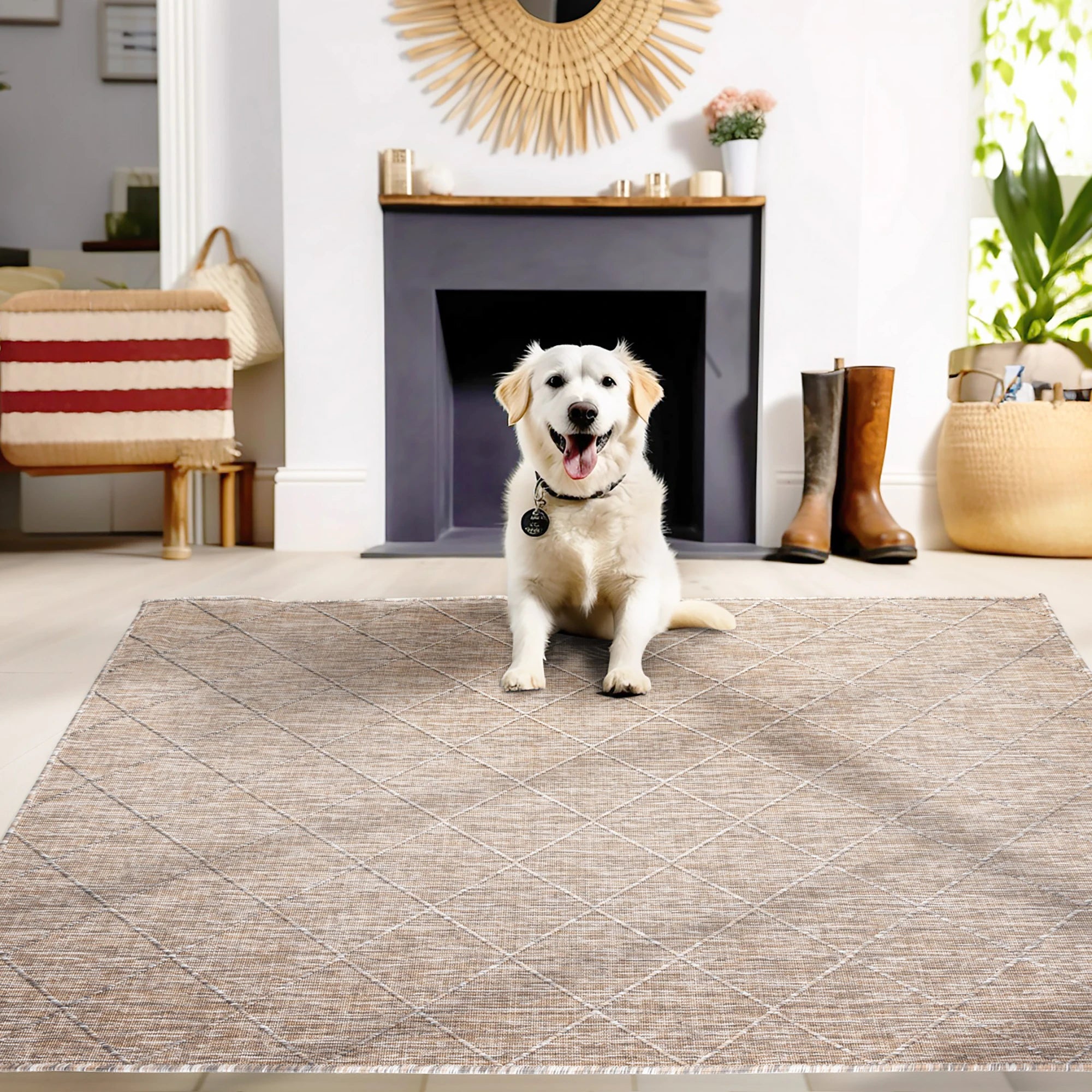 Jute Teppich Mit Kreuzmuster | Beige