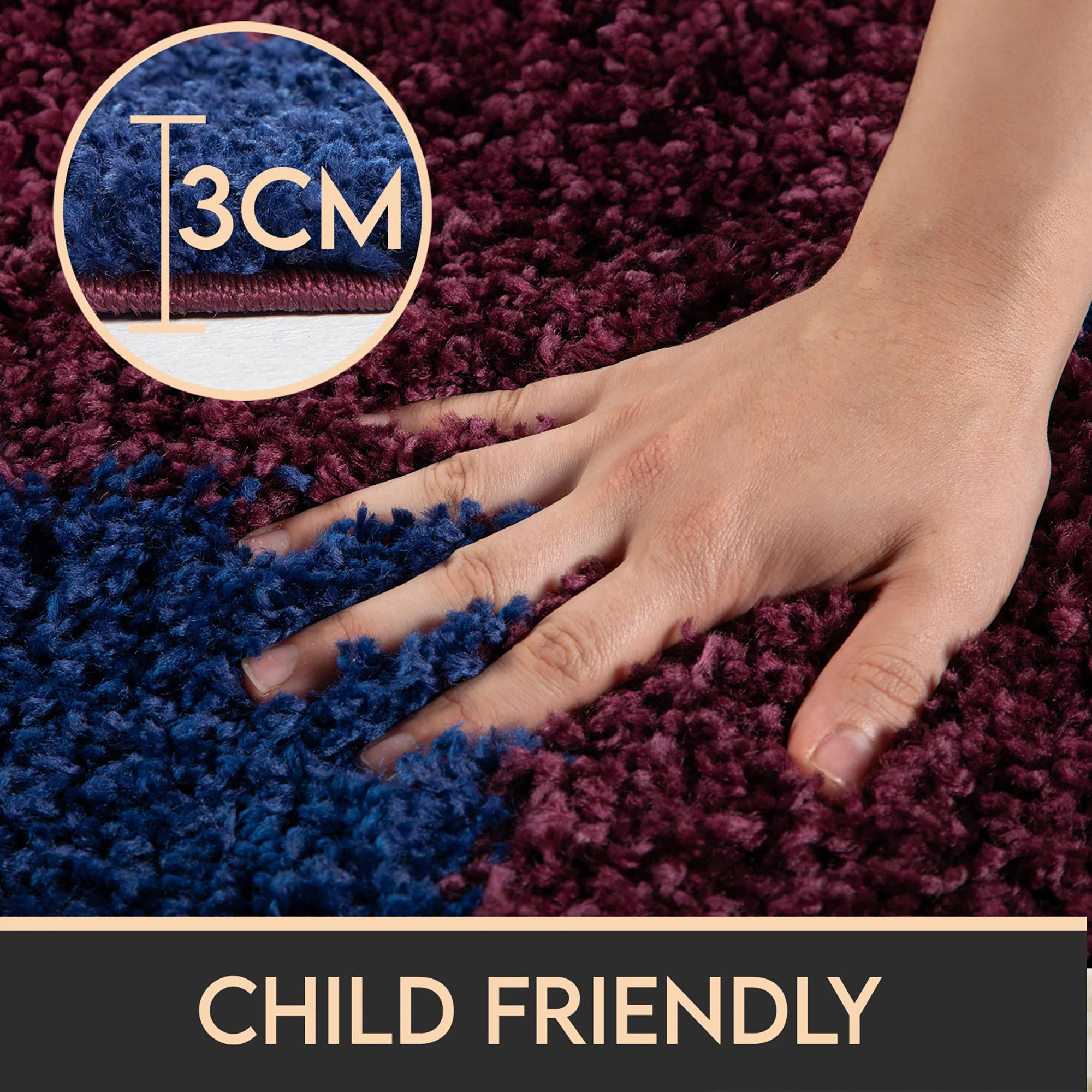 Runder Flauschiger Fußball Kinderteppich | Marineblau