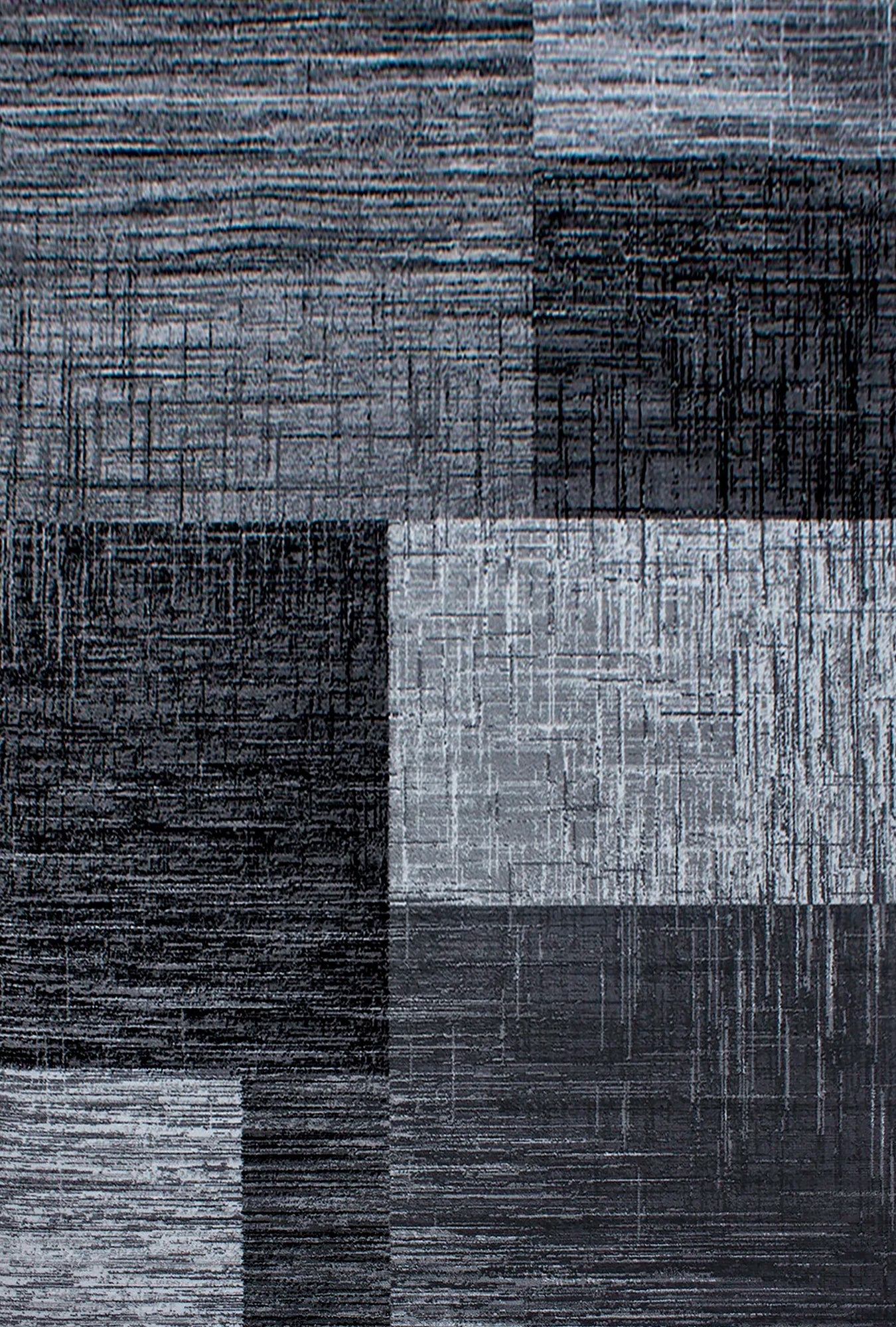 Moderner Geometrischer Patchwork Teppich | Schwarz