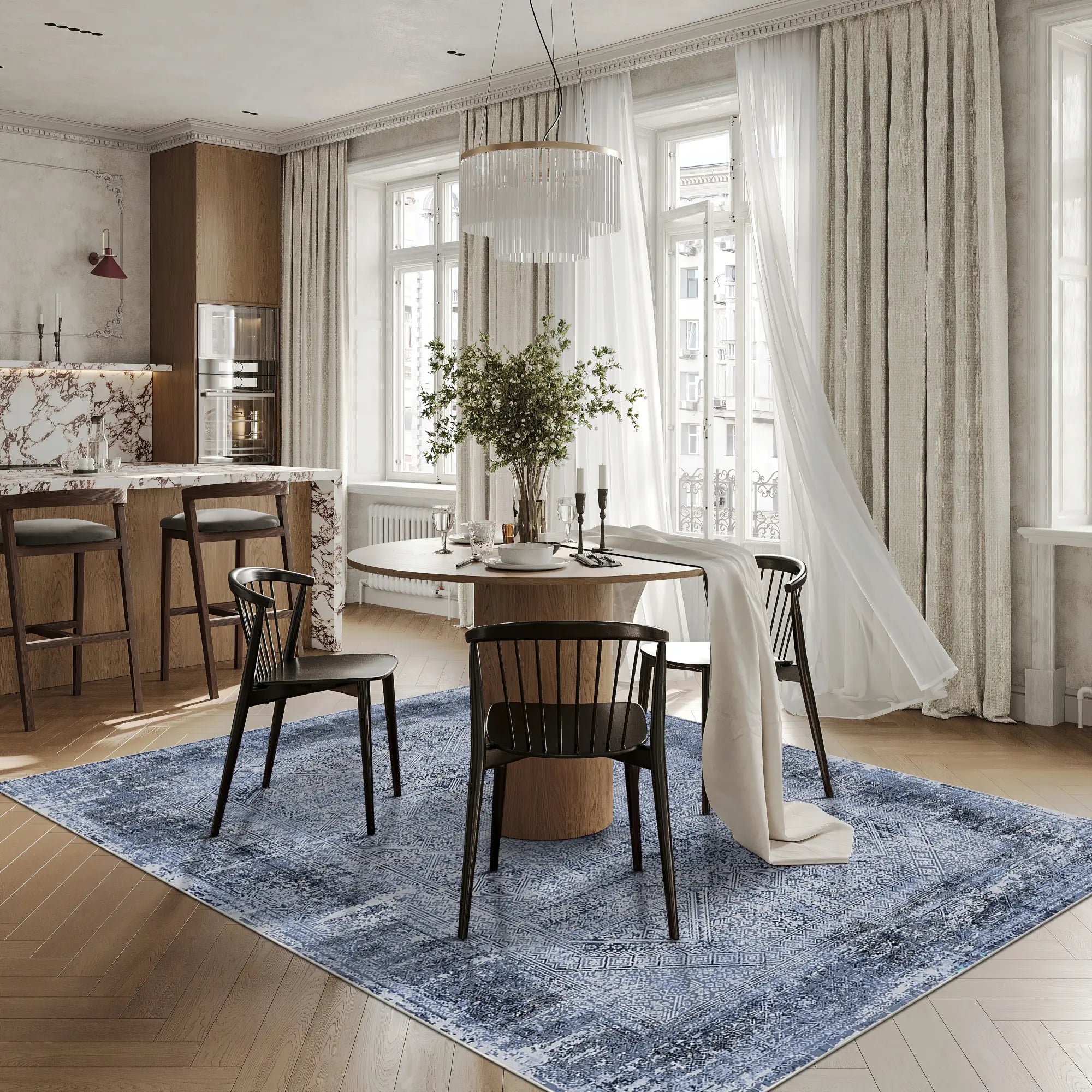 Indigo Chiffre Relikt Teppich
