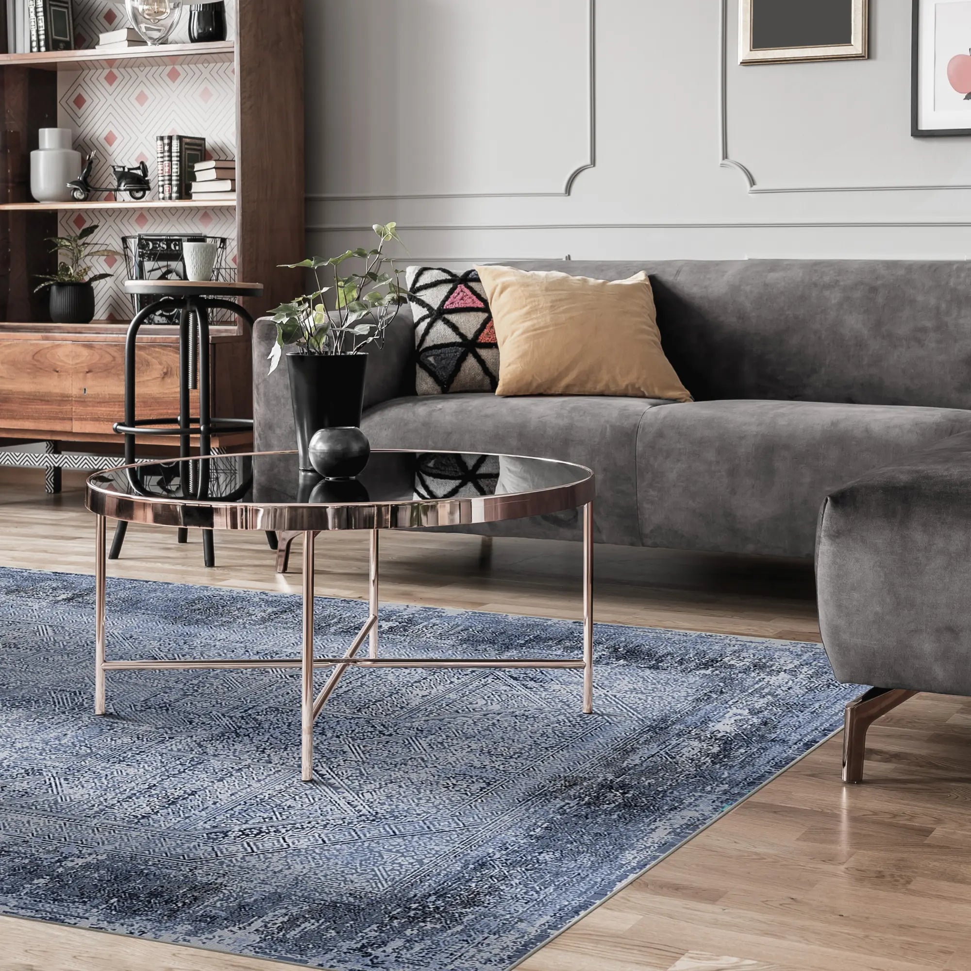 Indigo Chiffre Relikt Teppich