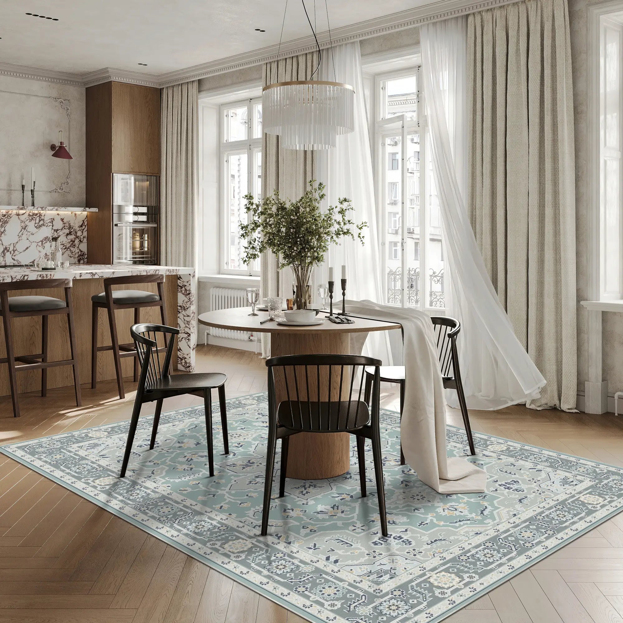 Lyra Silber Azurblauer Teppich