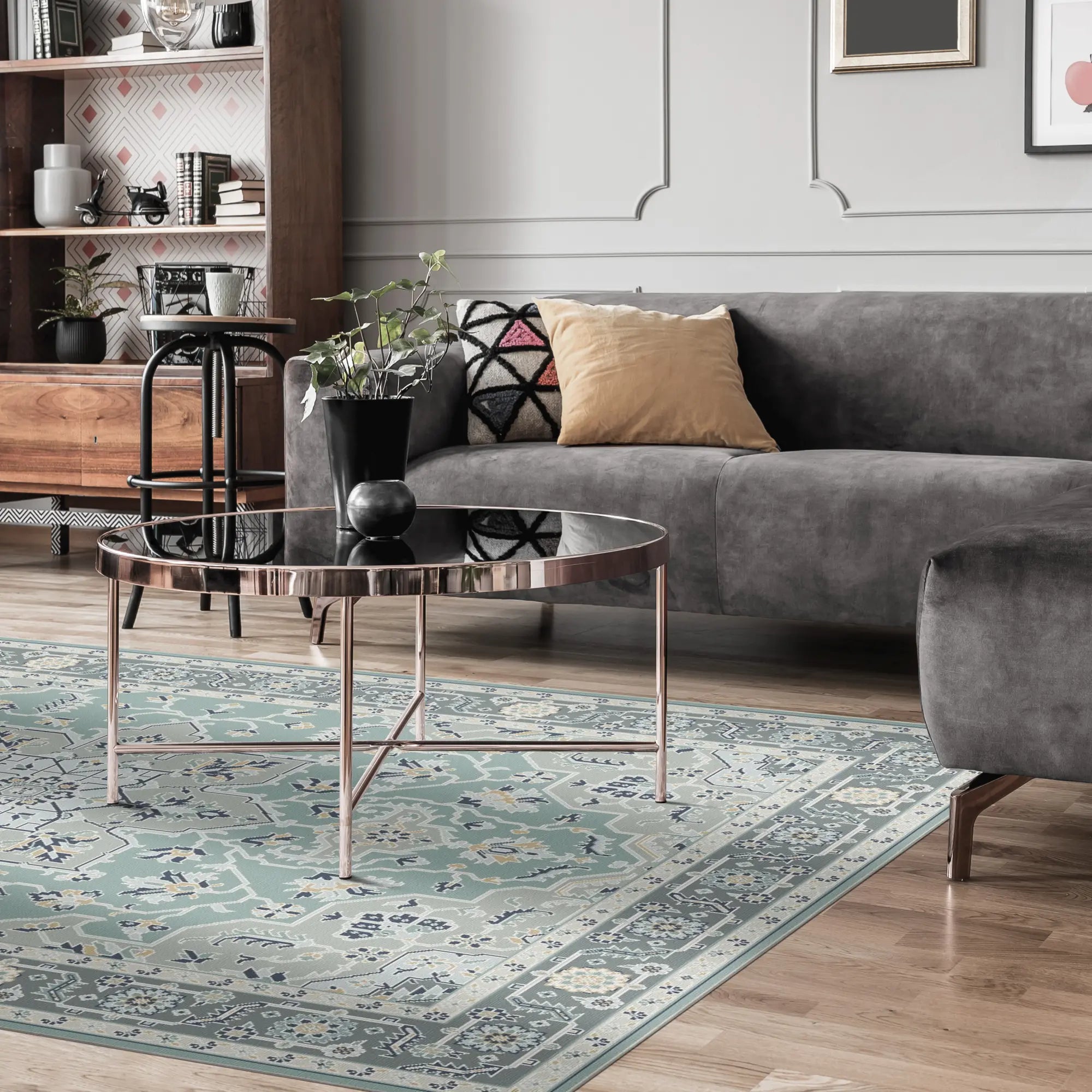 Lyra Silber Azurblauer Teppich