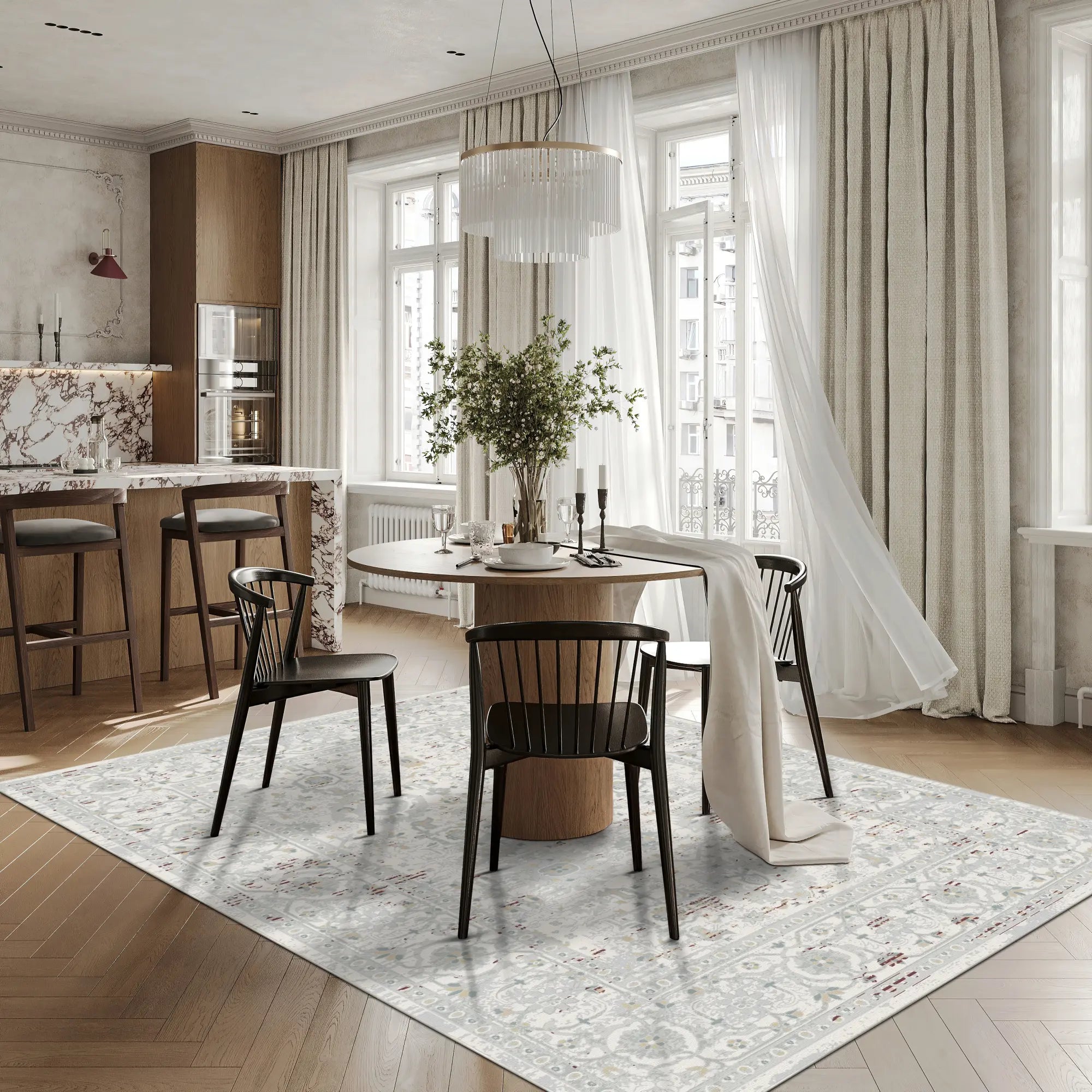 Legacy Abgenutztes Blumenmuster Alabaster Teppich