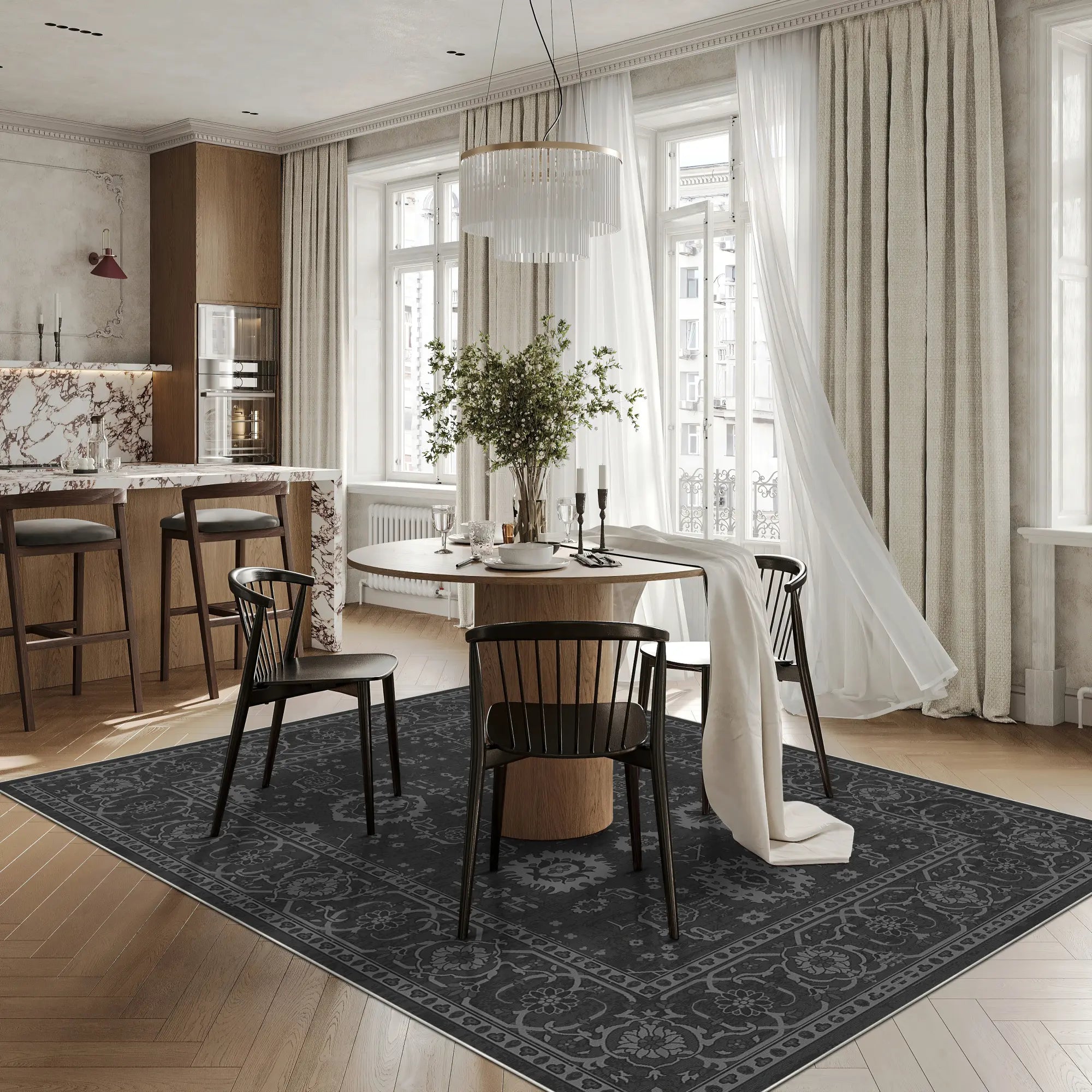 Legacy Erodierte Blumenmuster Anthrazit Teppich