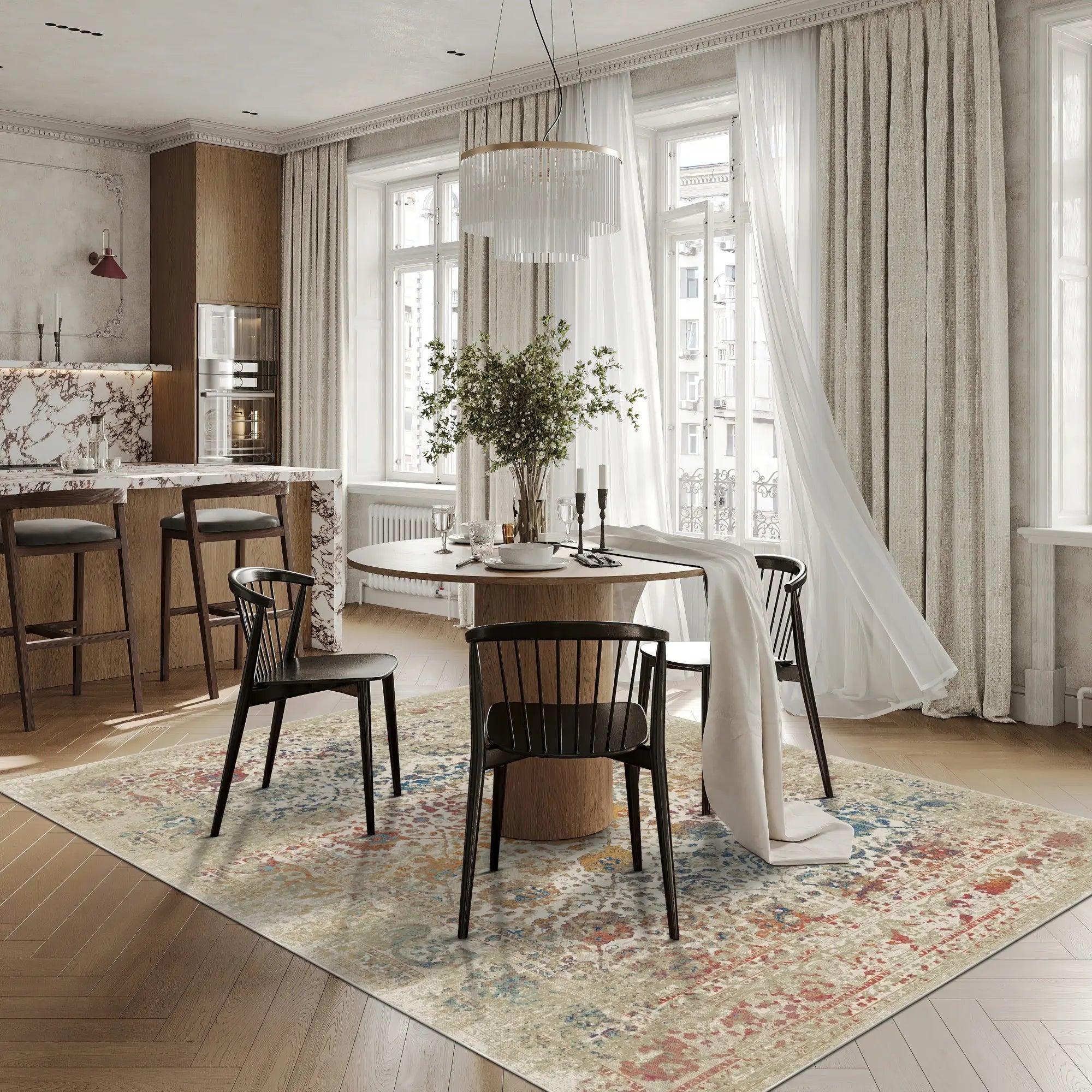 Saphir Beige Botanische Blüte Teppich