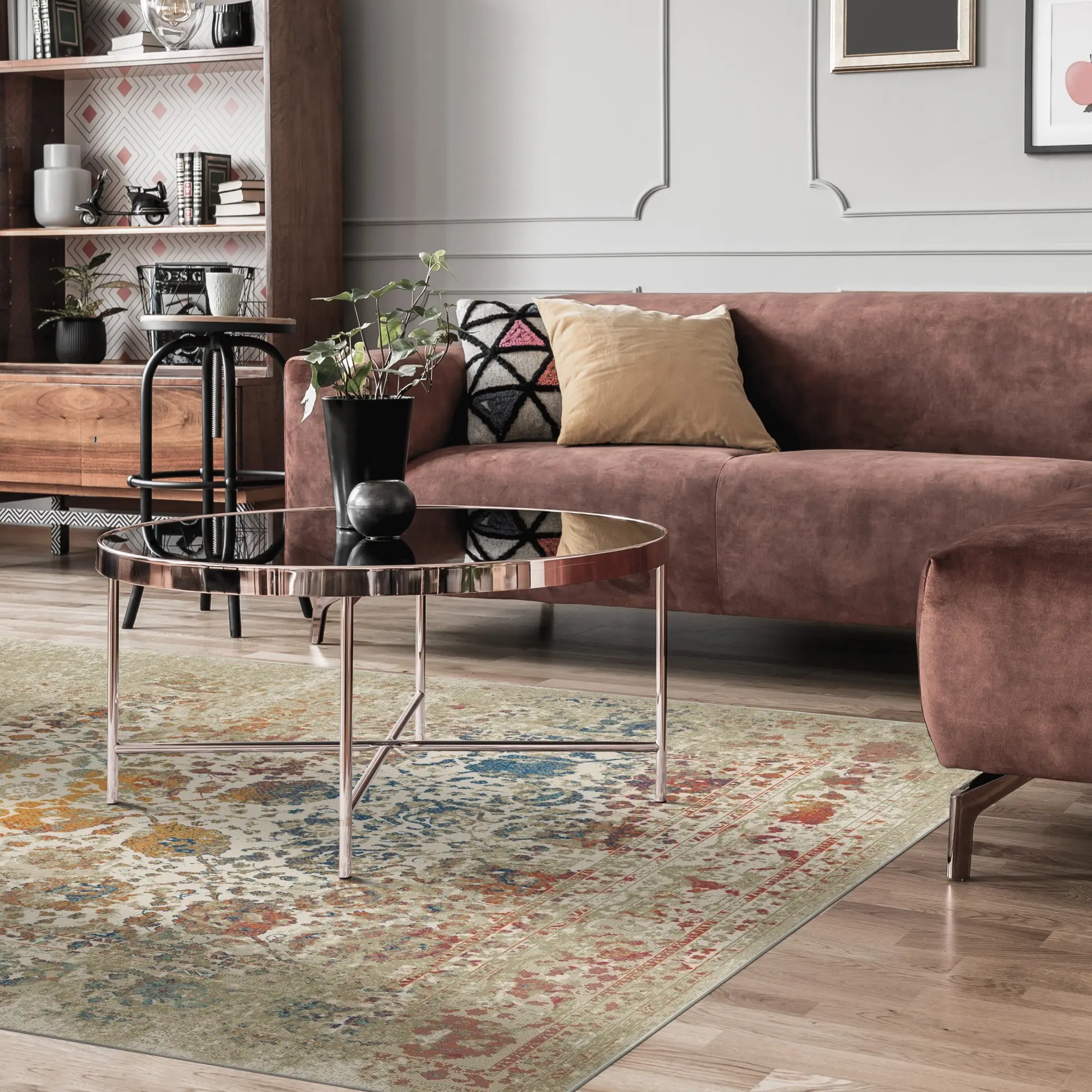 Saphir Beige Botanische Blüte Teppich