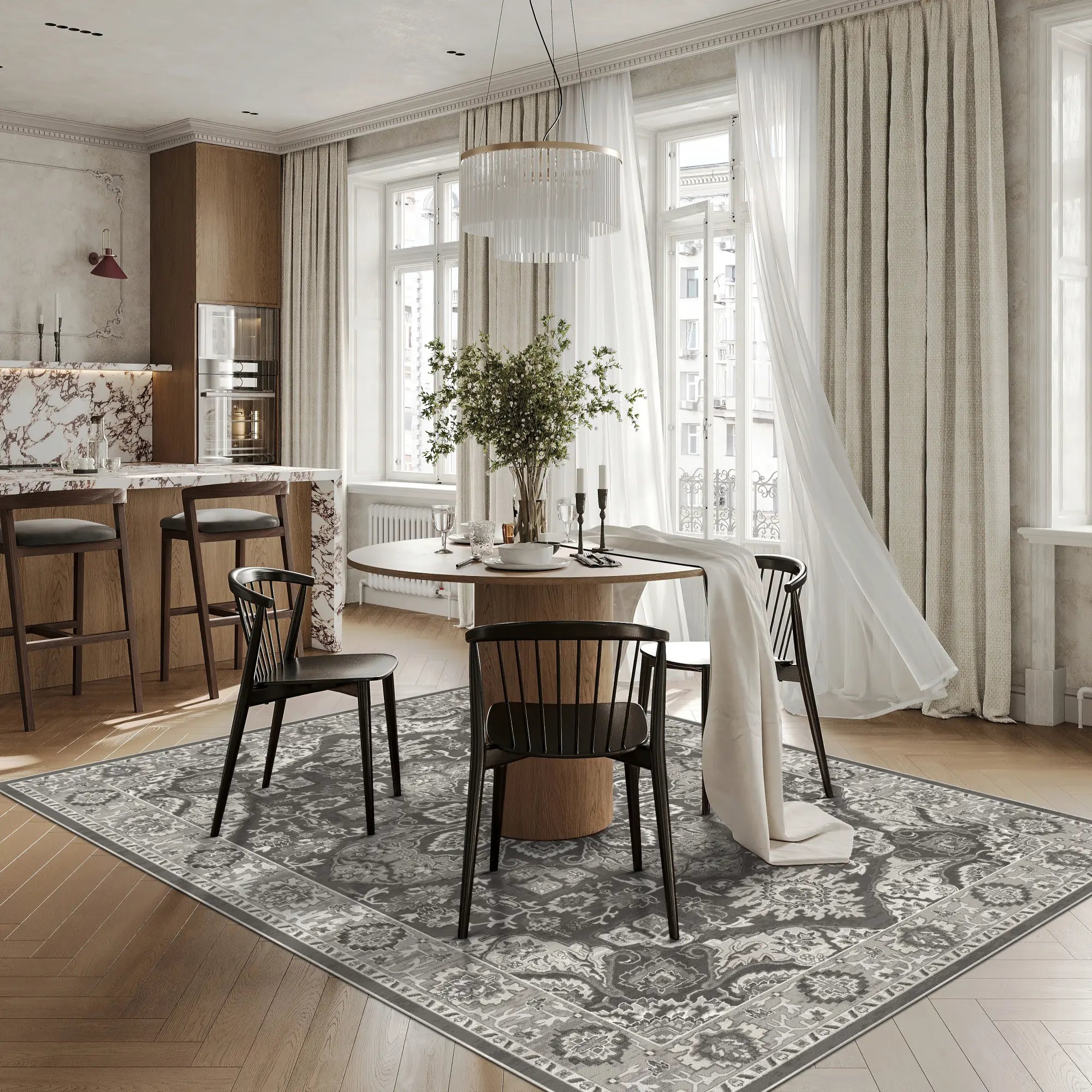 Regency Ornament Medaillon Anthrazit Teppich