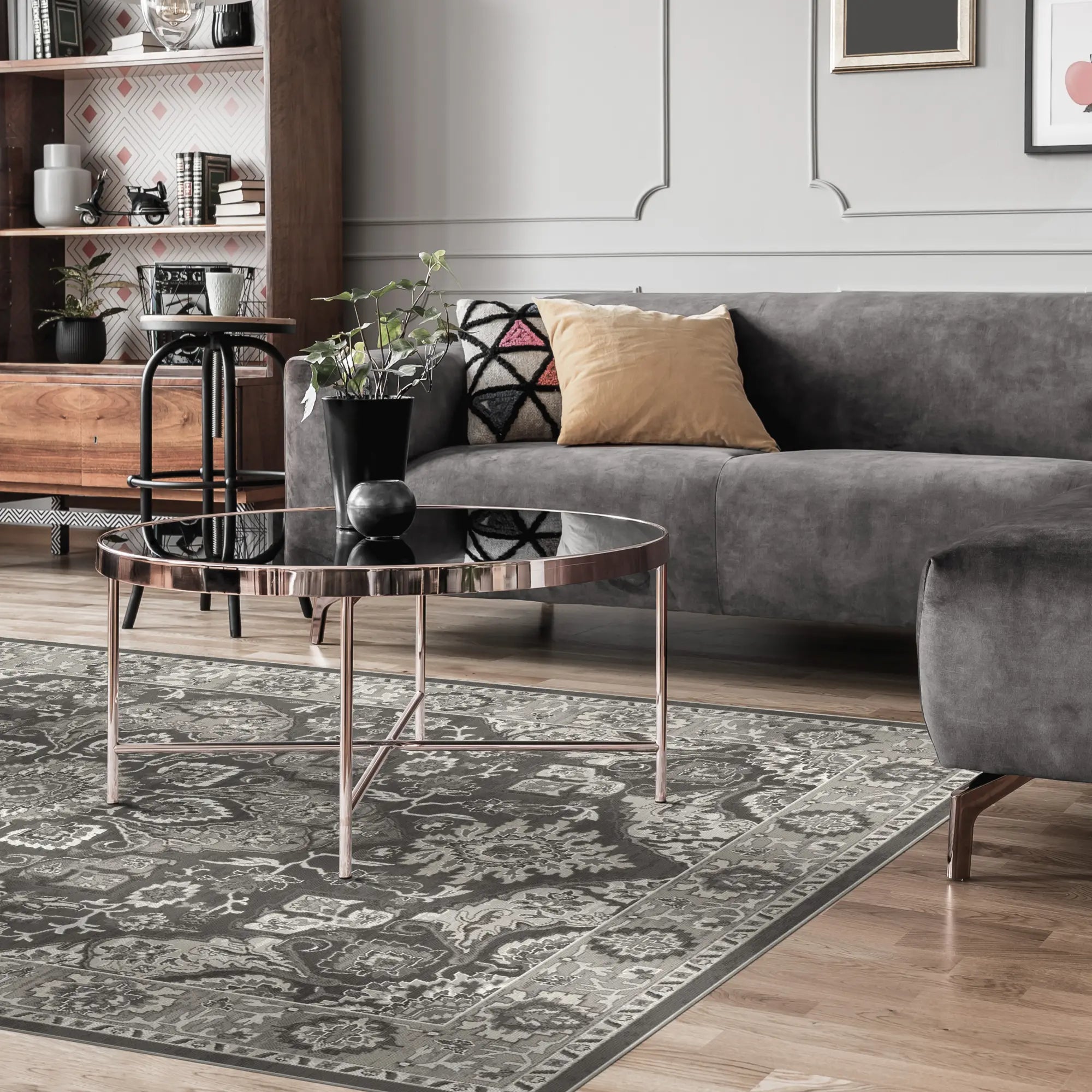 Regency Ornament Medaillon Anthrazit Teppich