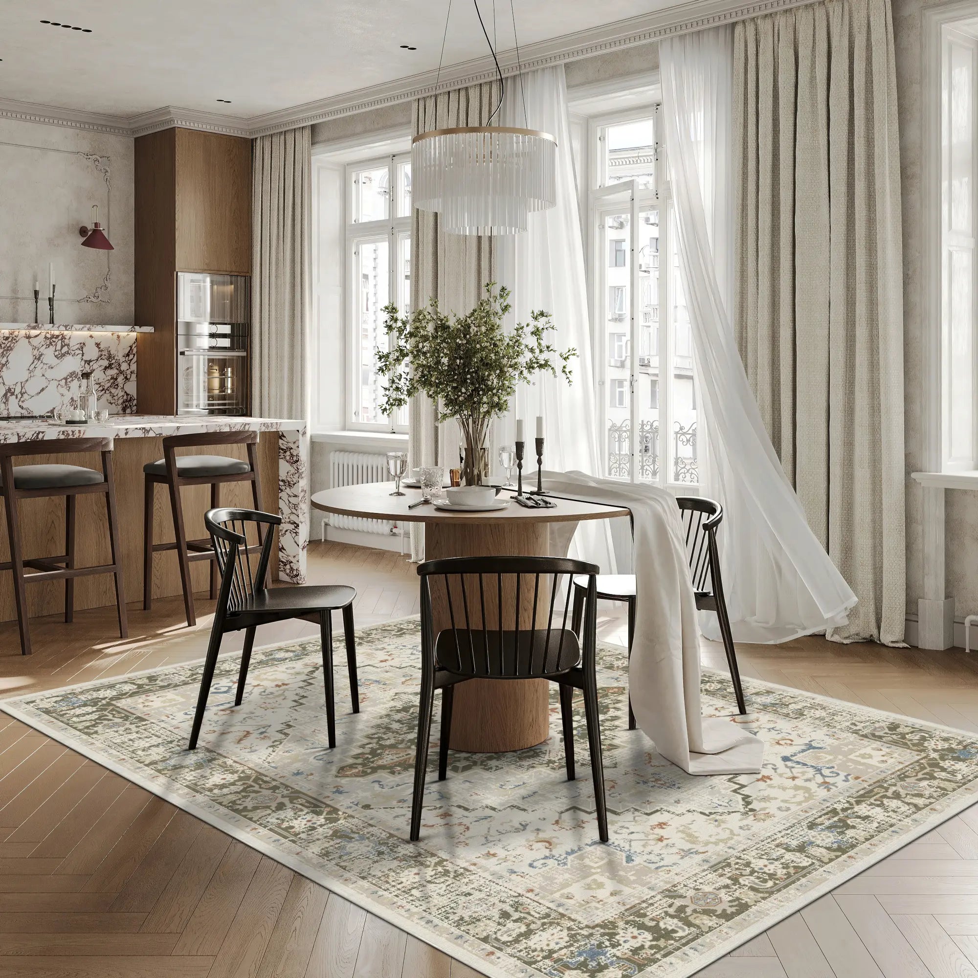 Olive Elfenbein Heritage Teppich