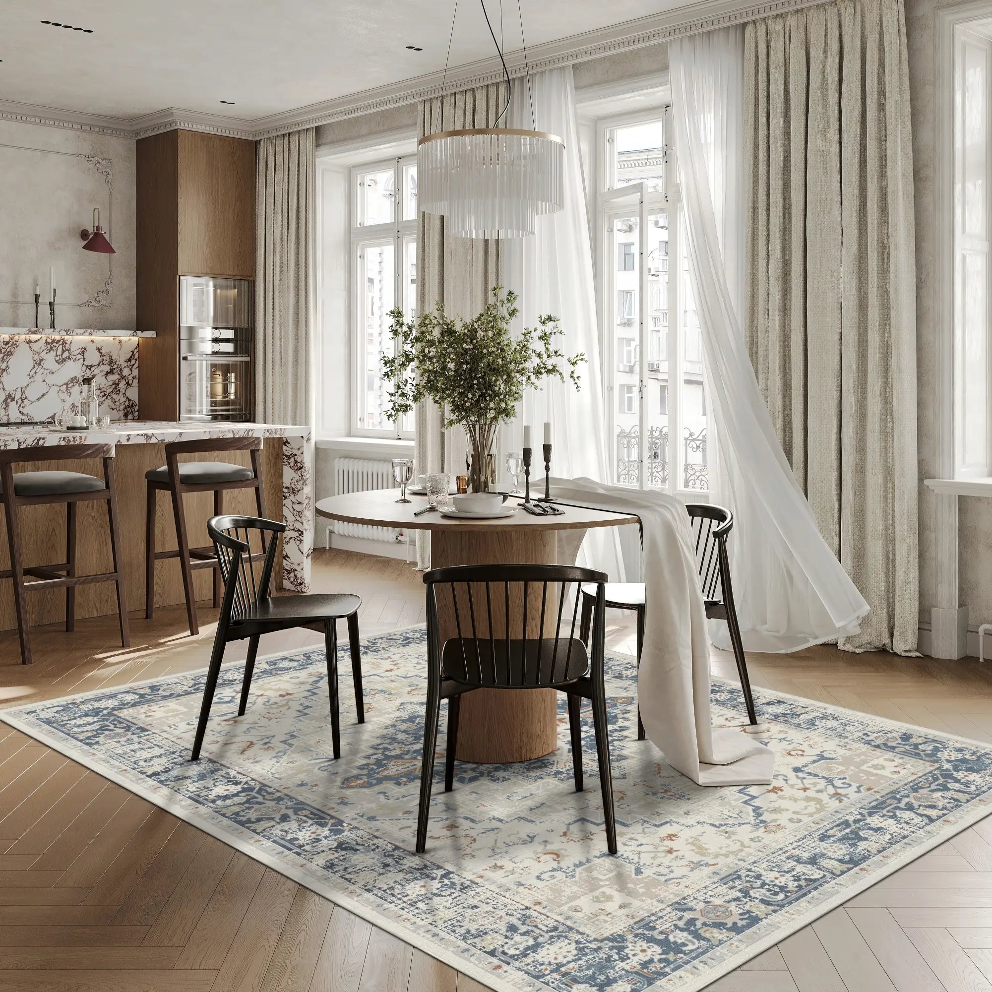 Marine Elfenbein Heritage Teppich