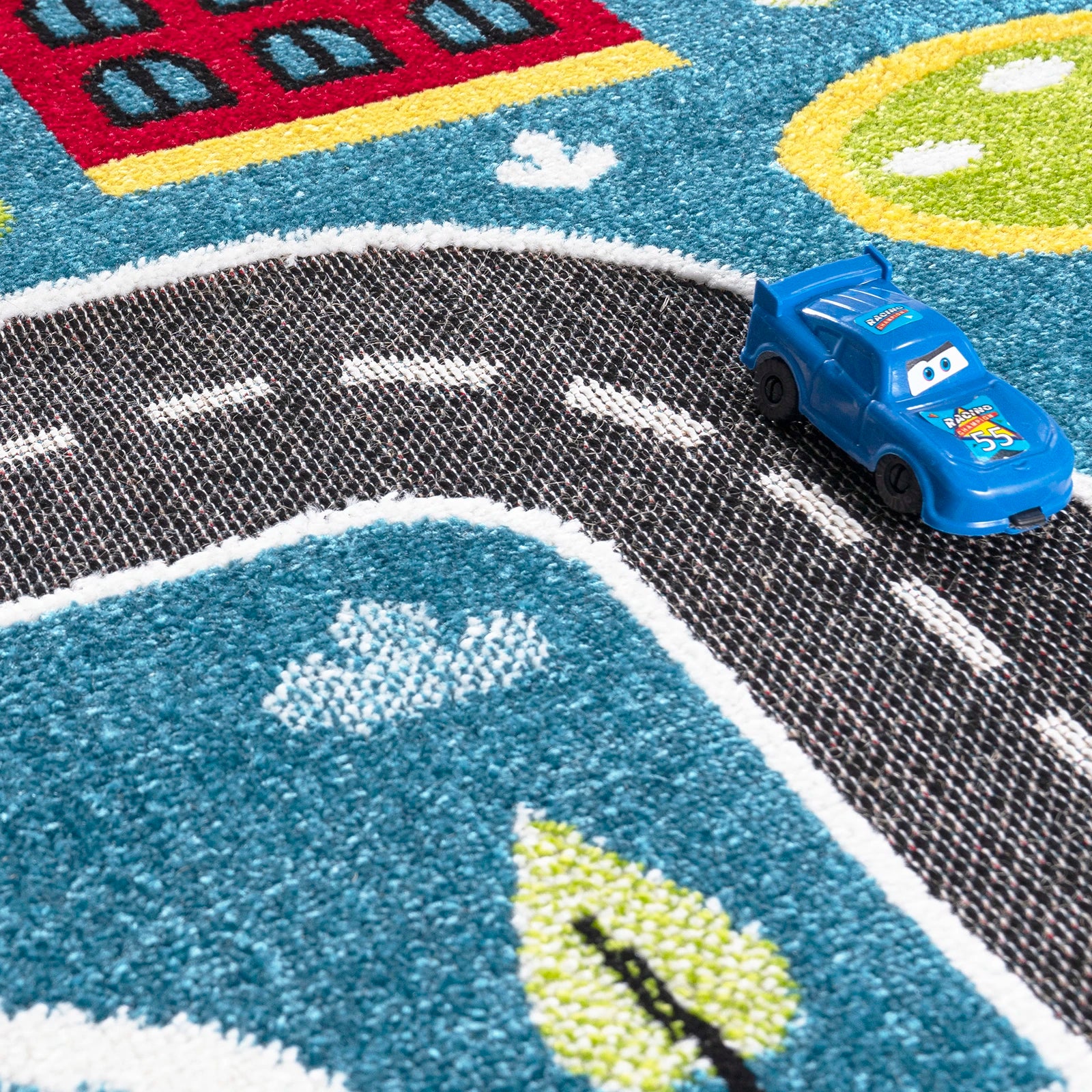Blauer Verkehrs Kinderteppich