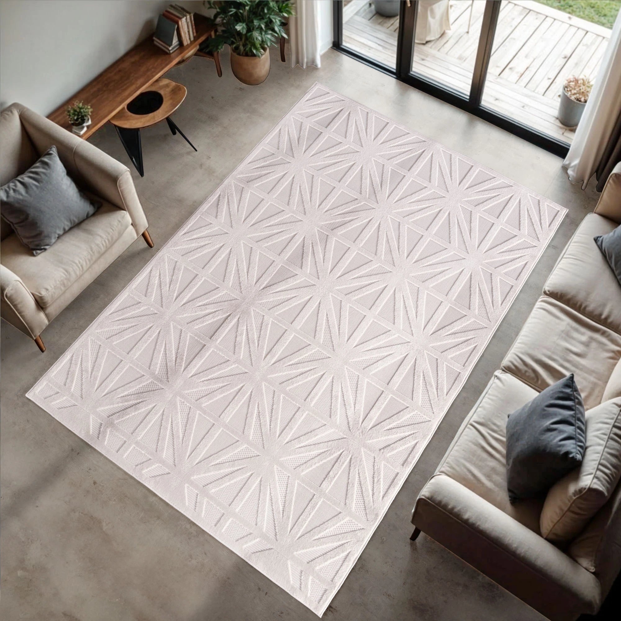 Geometrischer Teppich Mit Sternenmuster | Creme