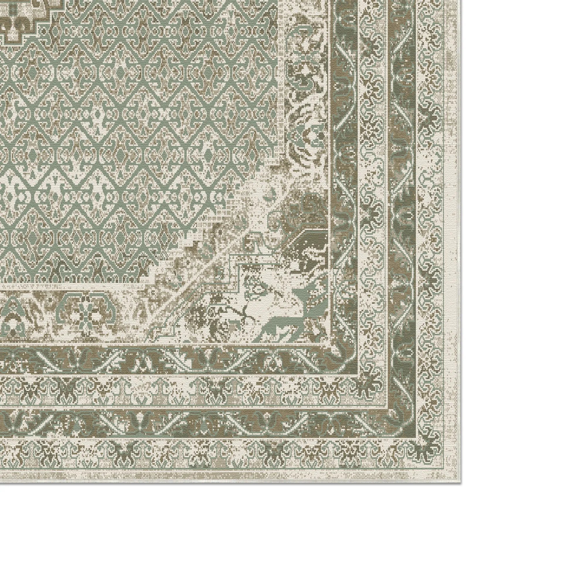 Vintage Grün Medaillon Teppich