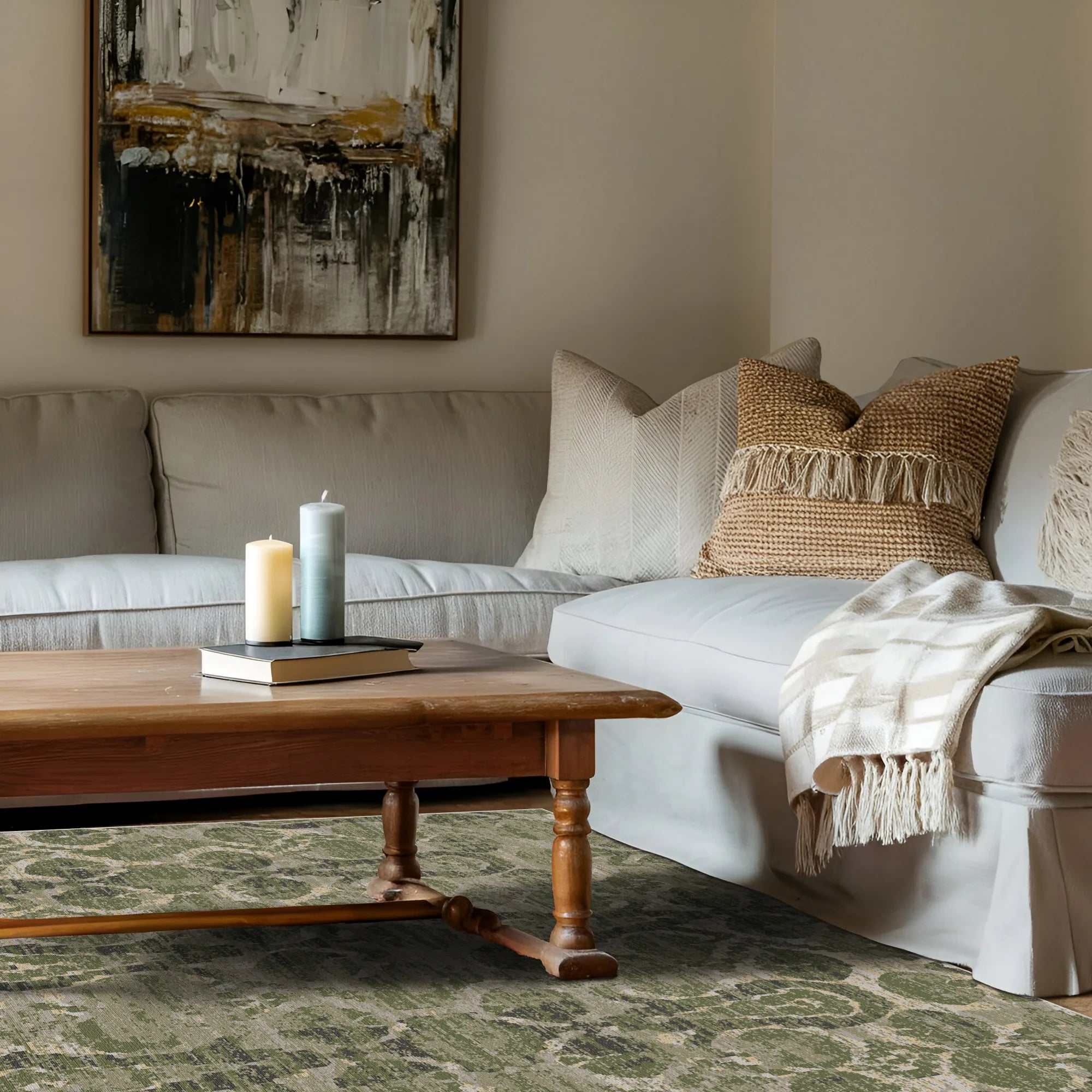 Galway Salbei Ikat Waschbarer Teppich