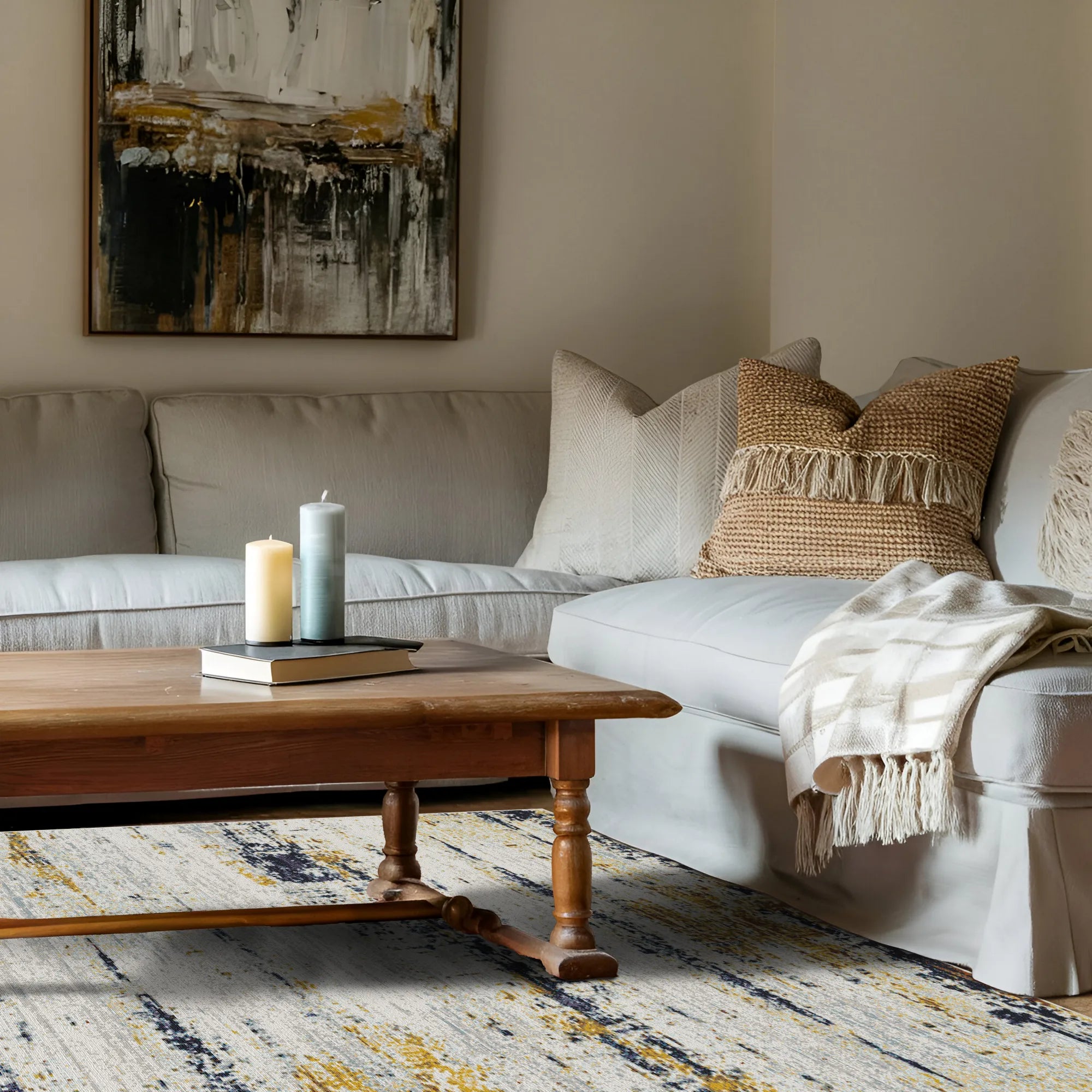 Moderner Abstrakter Goldener Horizont Teppich
