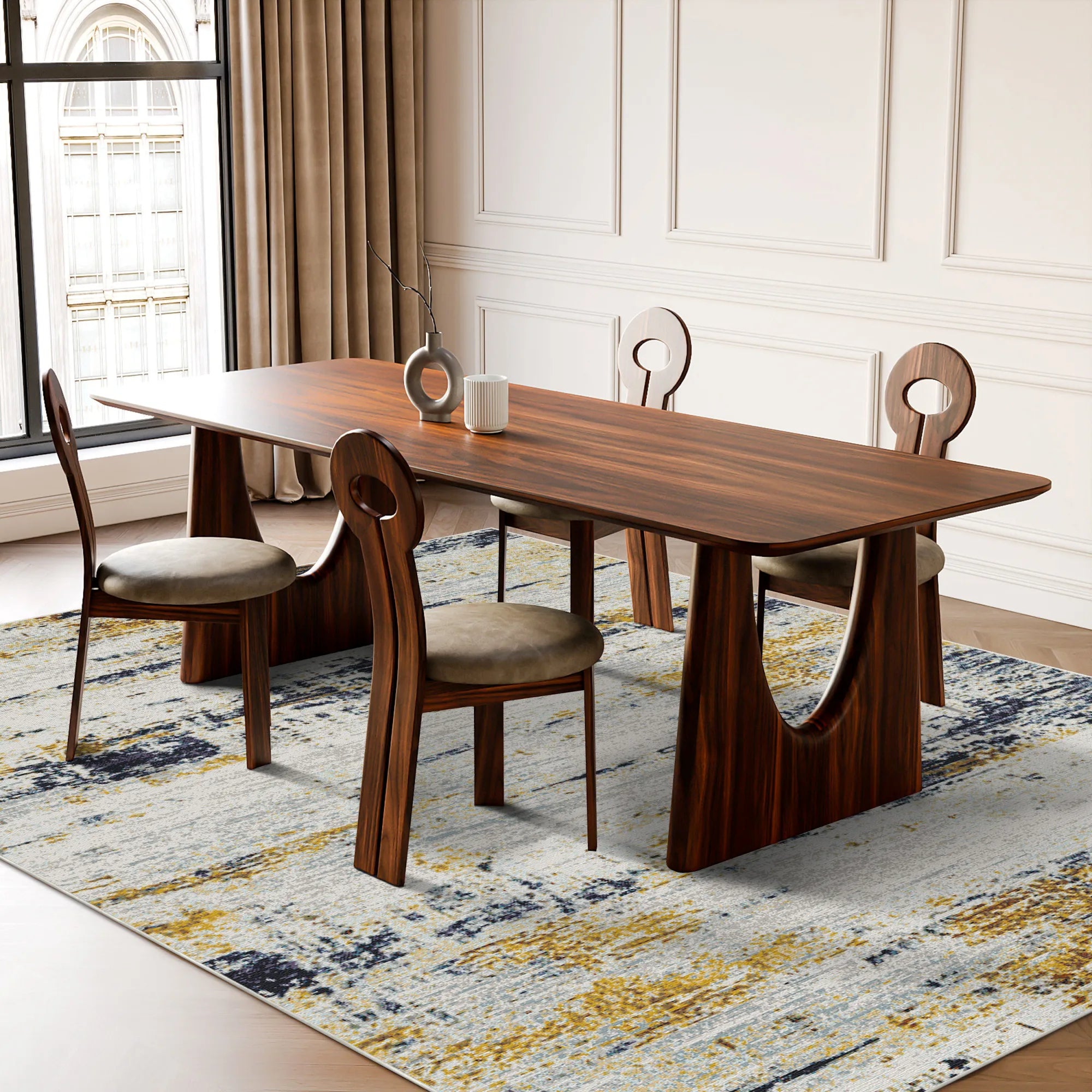 Moderner Abstrakter Goldener Horizont Teppich