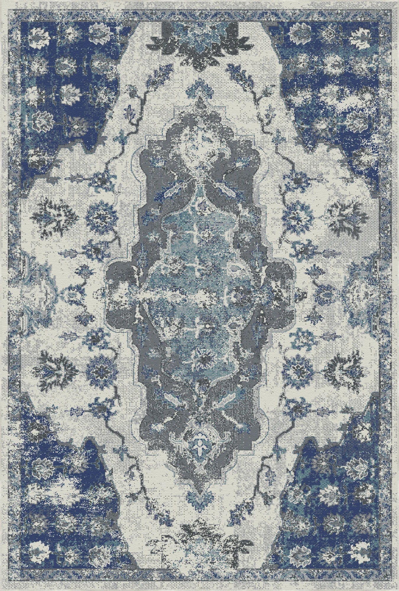 Abstrakter Medaillon Teppich Byzantine Indigo
