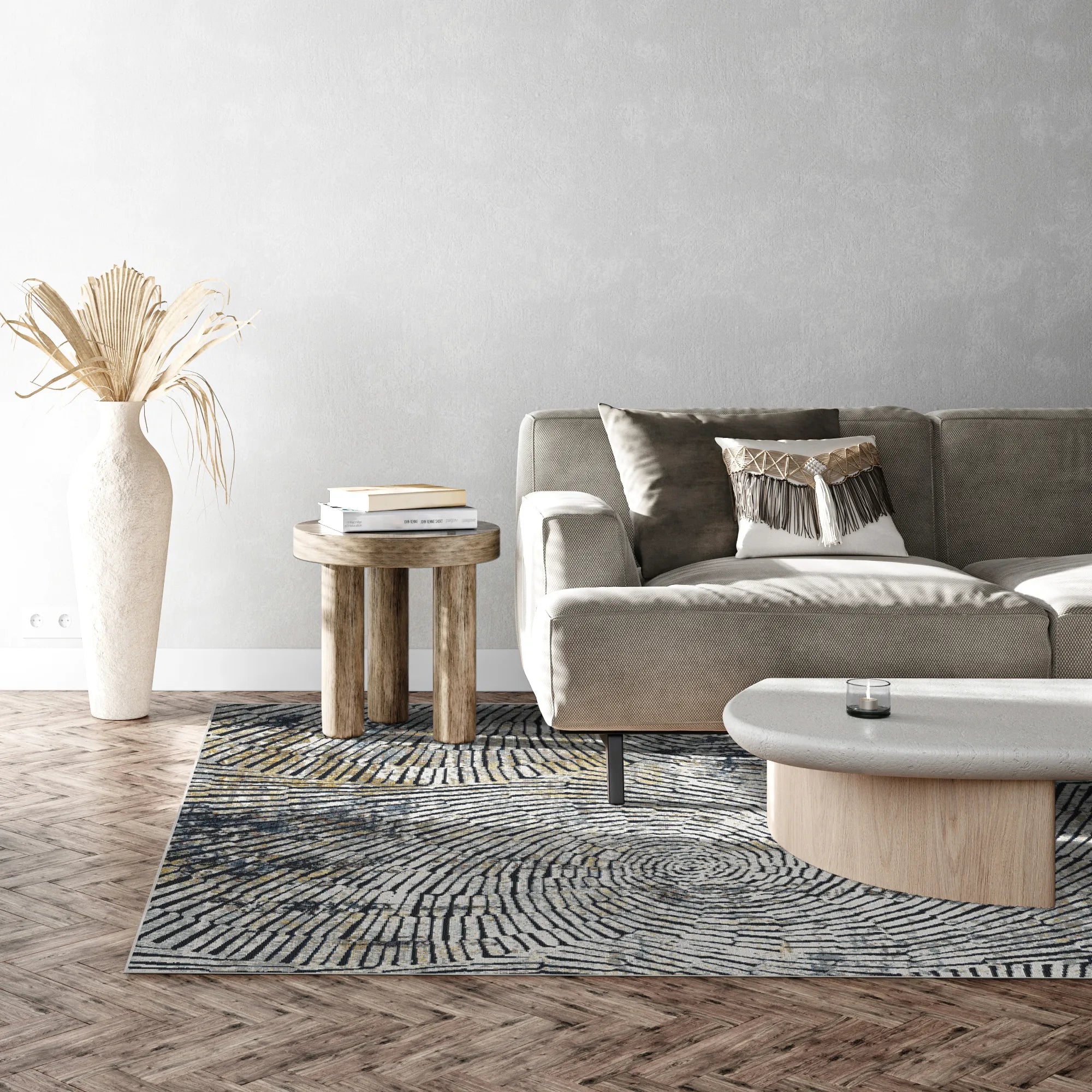 Moderner Abstrakter Radialer Mosaik Teppich