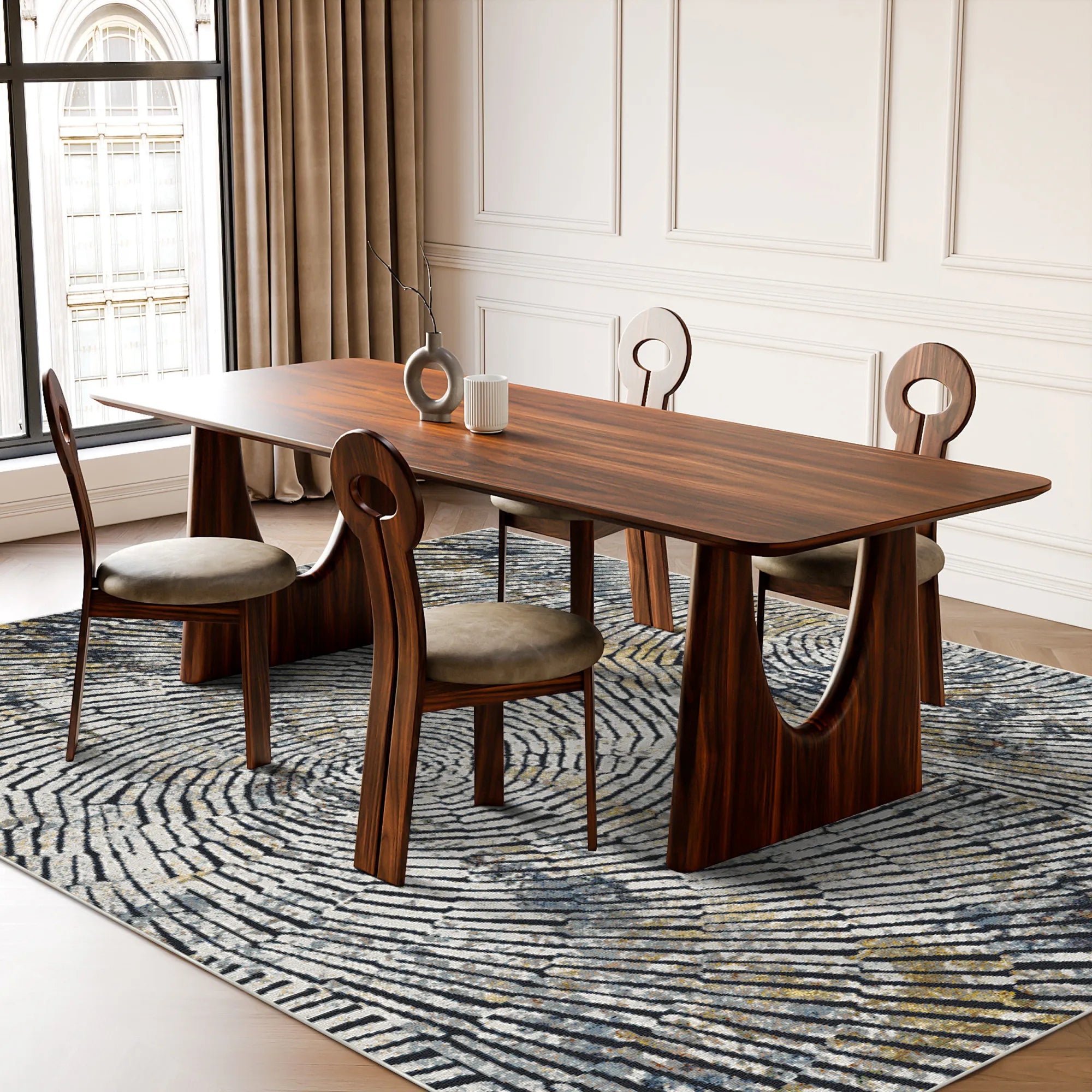 Moderner Abstrakter Radialer Mosaik Teppich