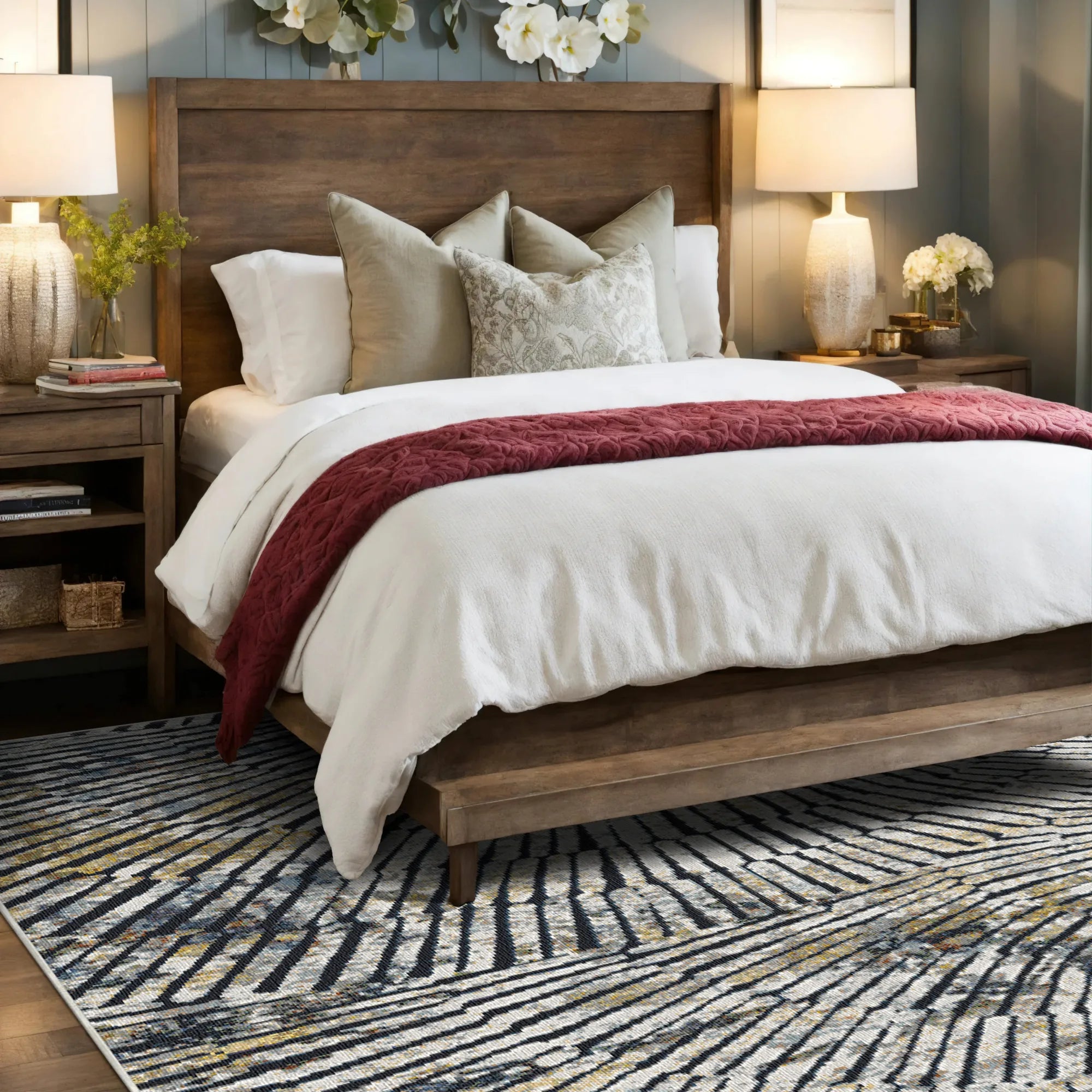 Moderner Abstrakter Radialer Mosaik Teppich