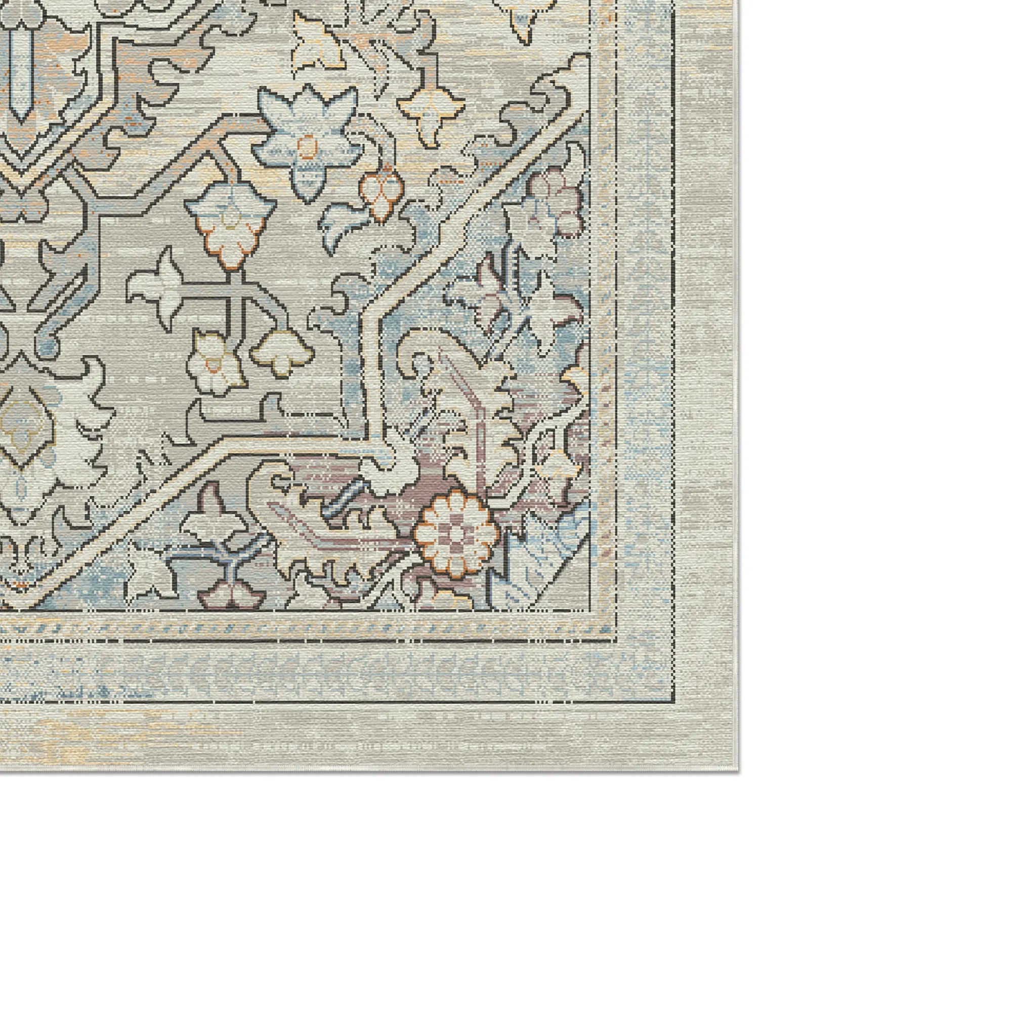 Vintage Sage Verblasster Medaillon Teppich