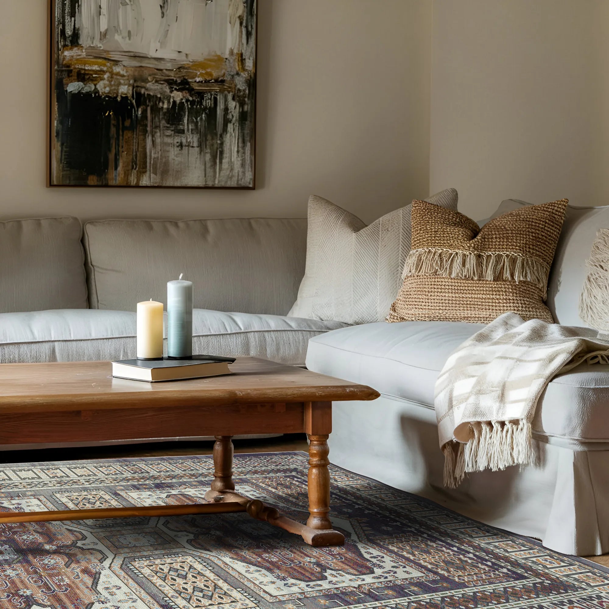 Samarkand Amber Ethnischer Medaillon Teppich