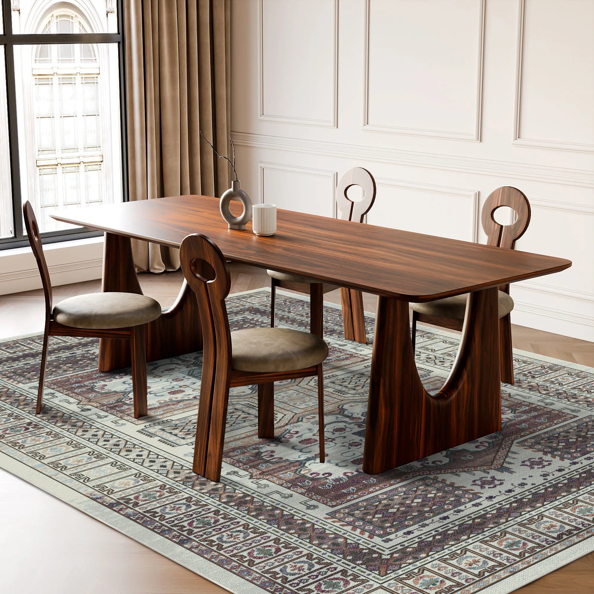 Samarkand Ivory Ethnischer Medaillon Teppich