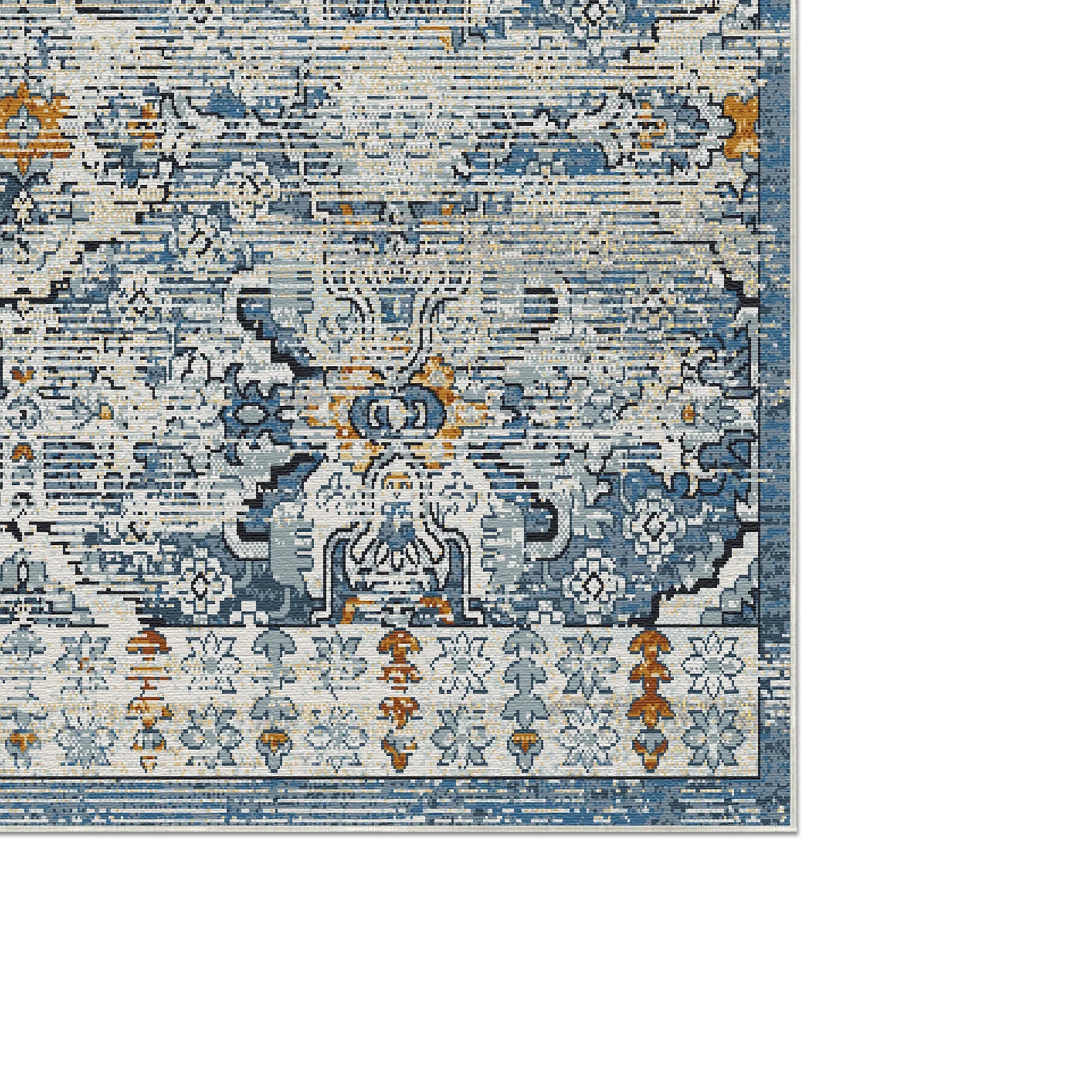 Antiker Indigo Serapi Gitter Teppich