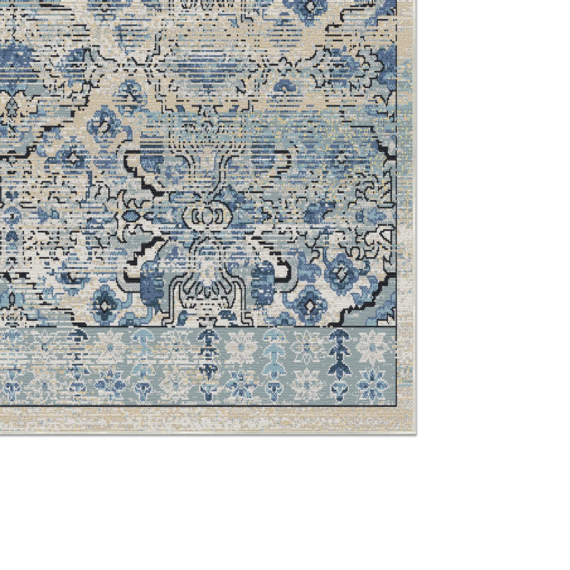 Vintage Schiefer & Azurblauer Serapi Erbe Teppich