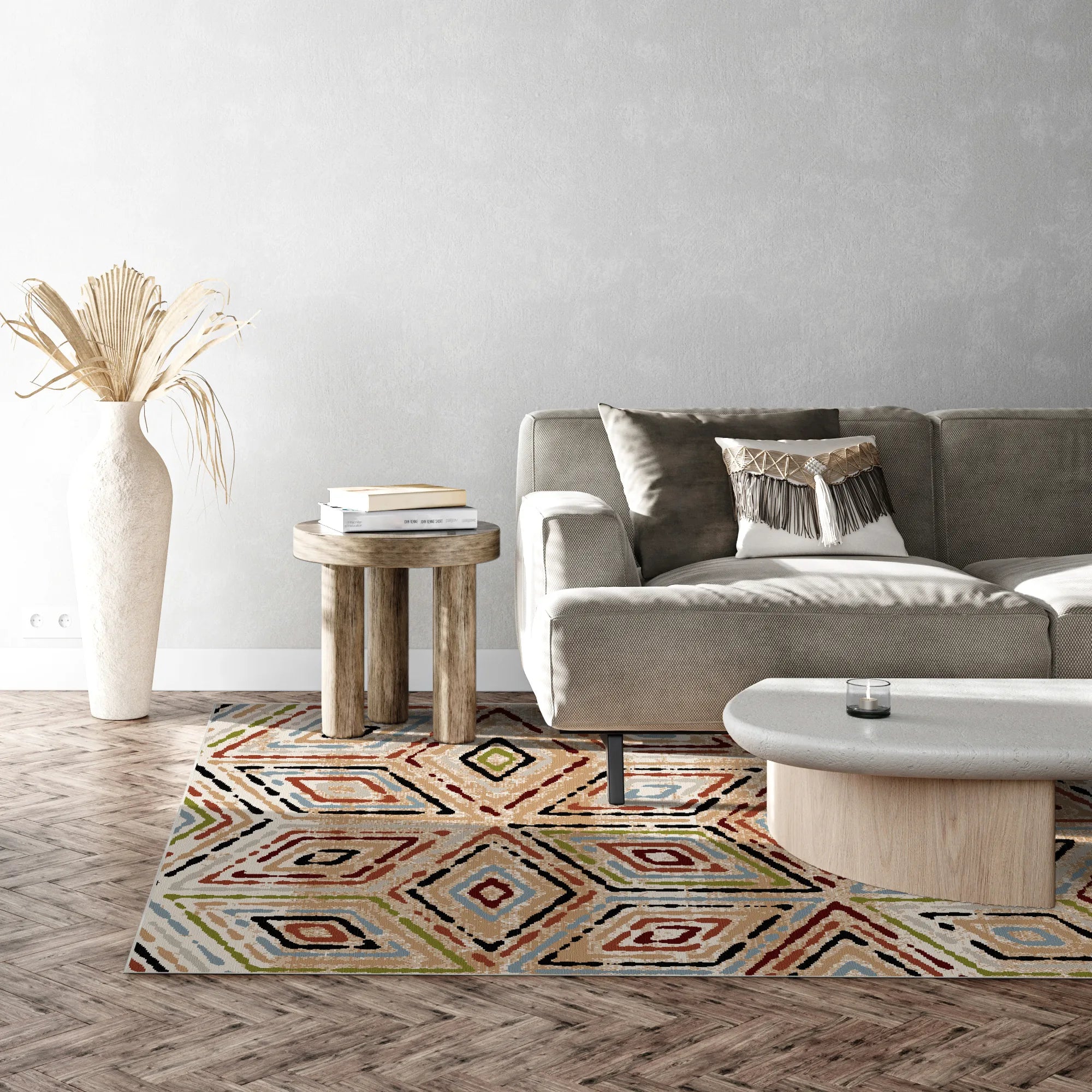 Lebendiger Boho Geometrischer Diamant Teppich