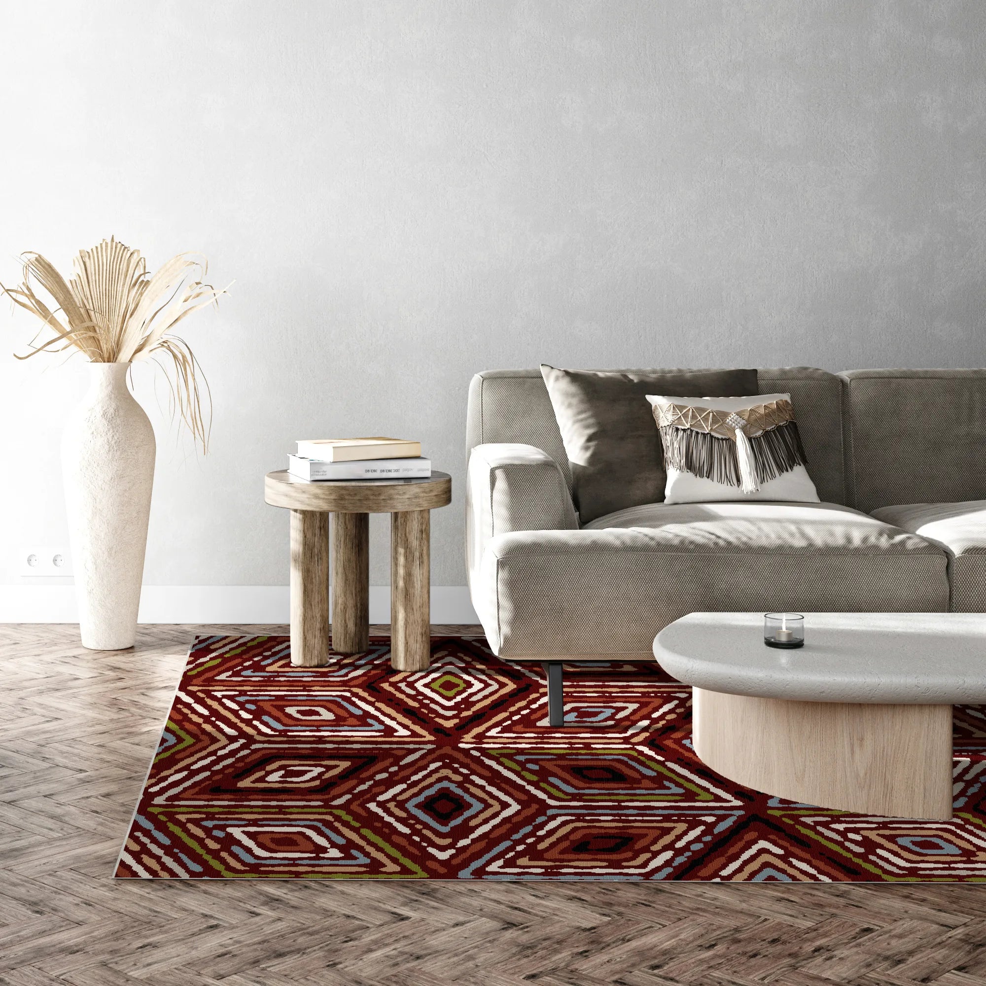 Rustikaler Roter Tribal Diamant Teppich