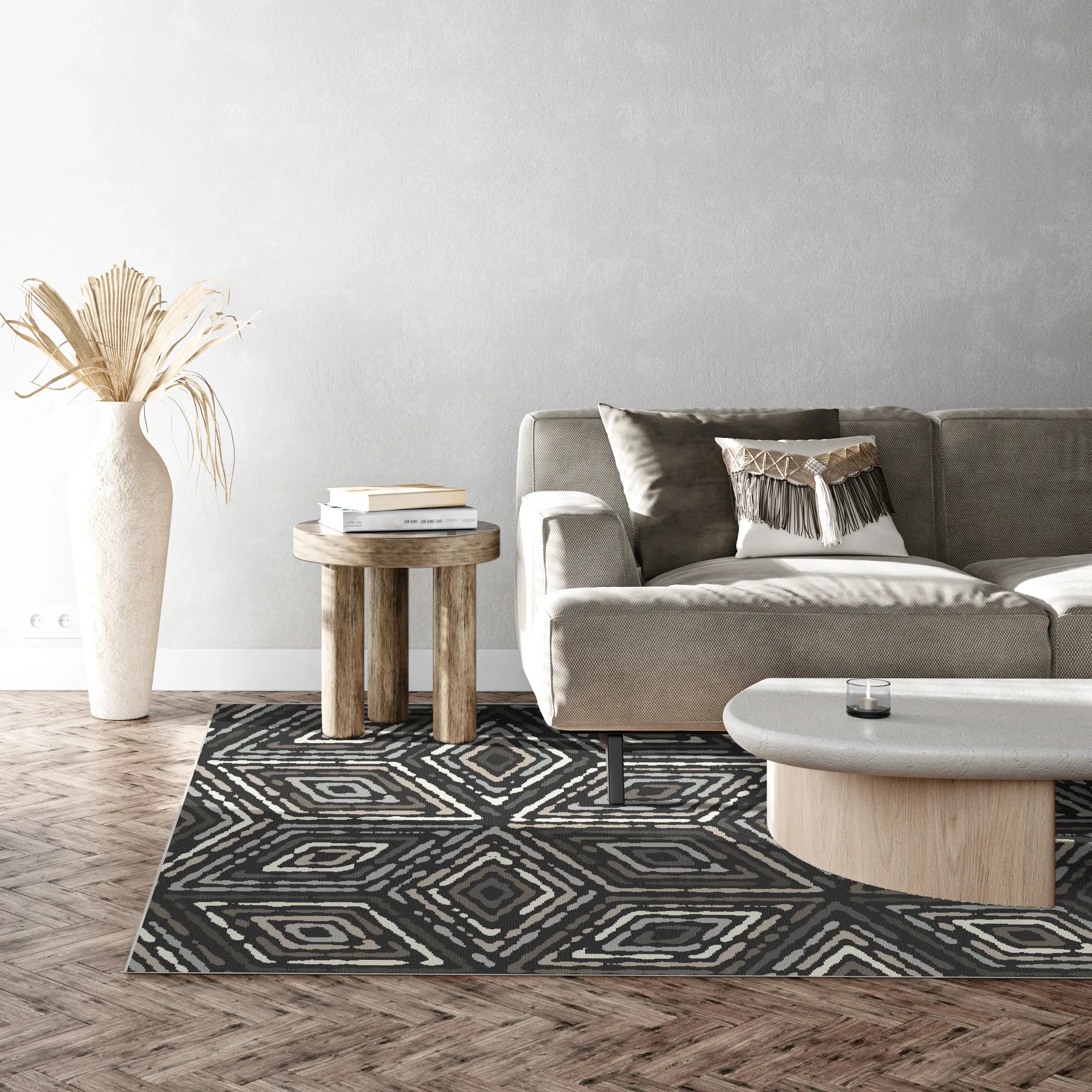 Moderner Anthrazit Tribal Diamant Teppich