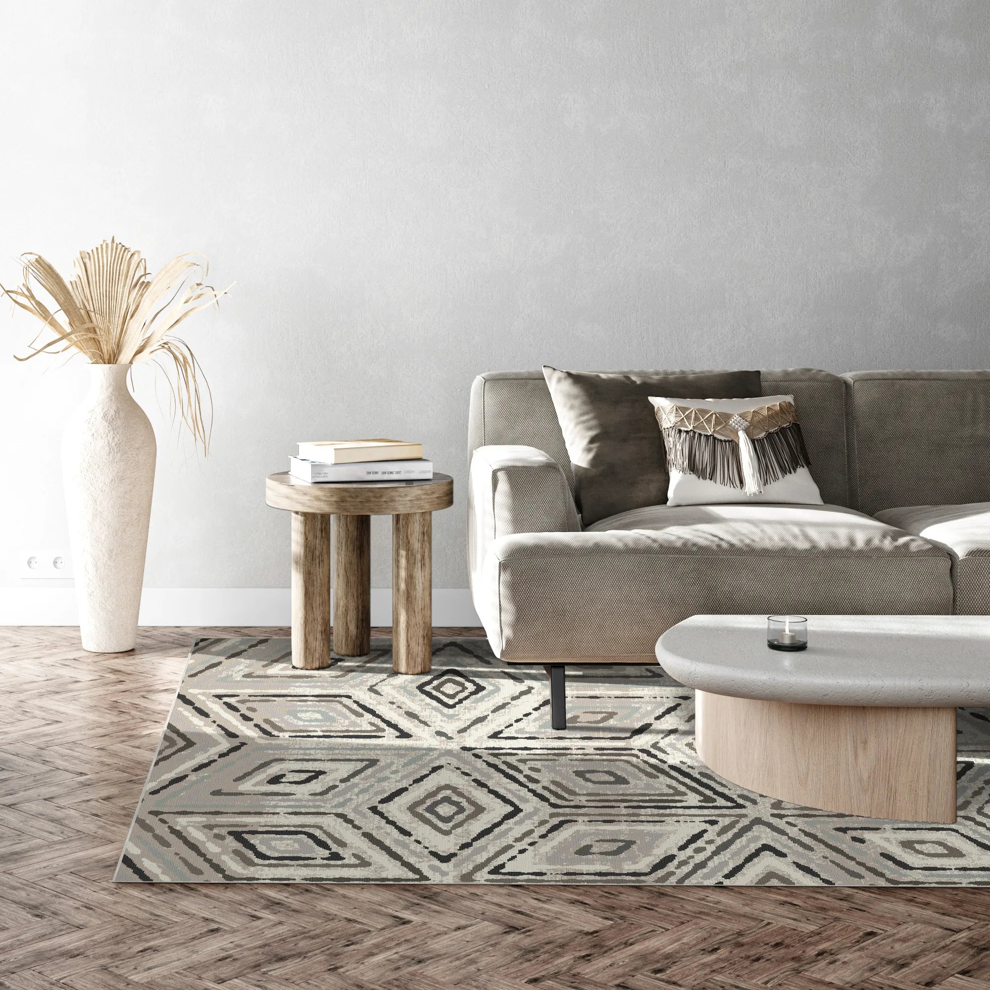 Moderner Nebel Geometrischer Diamant Teppich