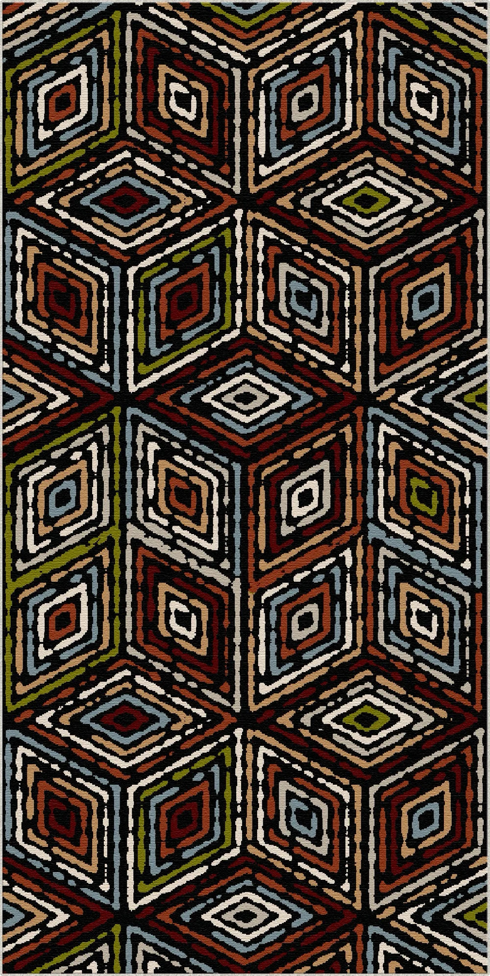 Kräftiger Rot-Schwarzer Tribal Diamant Teppich
