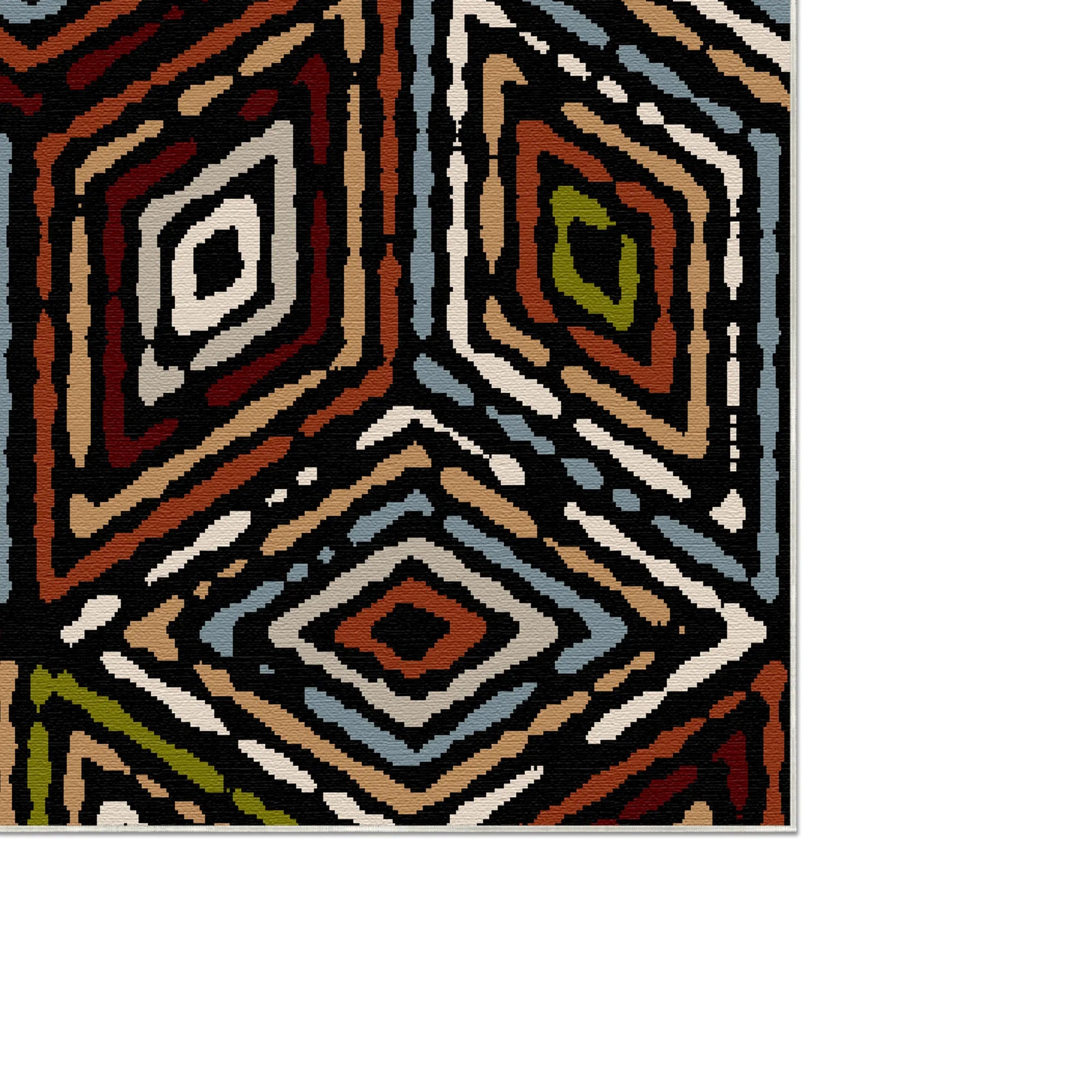 Kräftiger Rot-Schwarzer Tribal Diamant Teppich