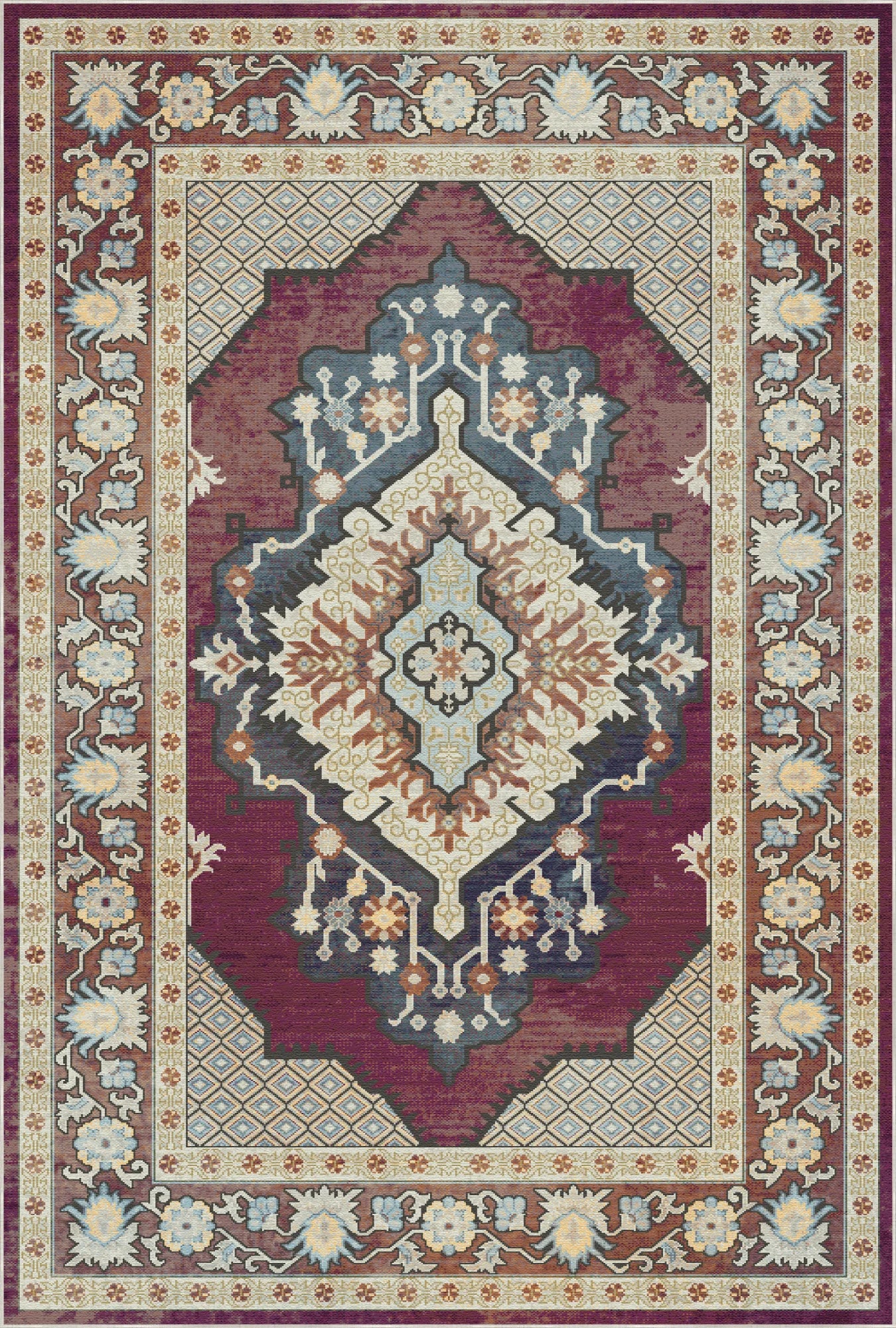 Vala Plum Diamond Medallion Teppich
