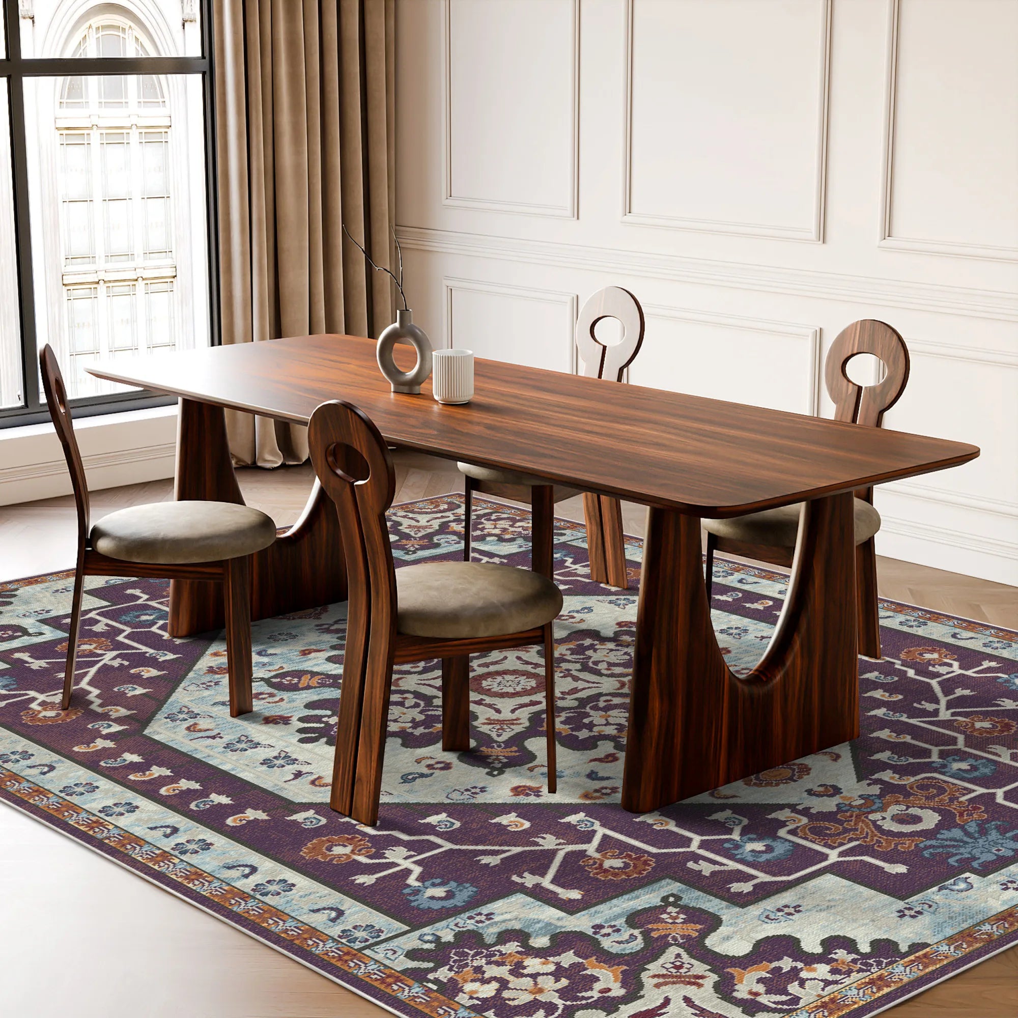 Pflaumenfarbener Azure Emblem Medaillon Teppich